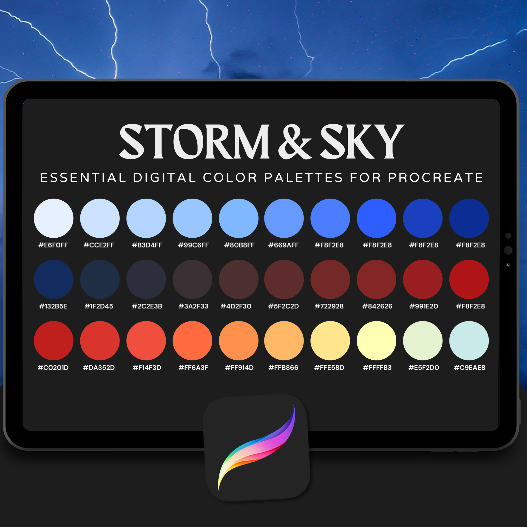 Storm & Sky Color Palette for Procreate – Moody Thunderstorm Tones + Hex Chart