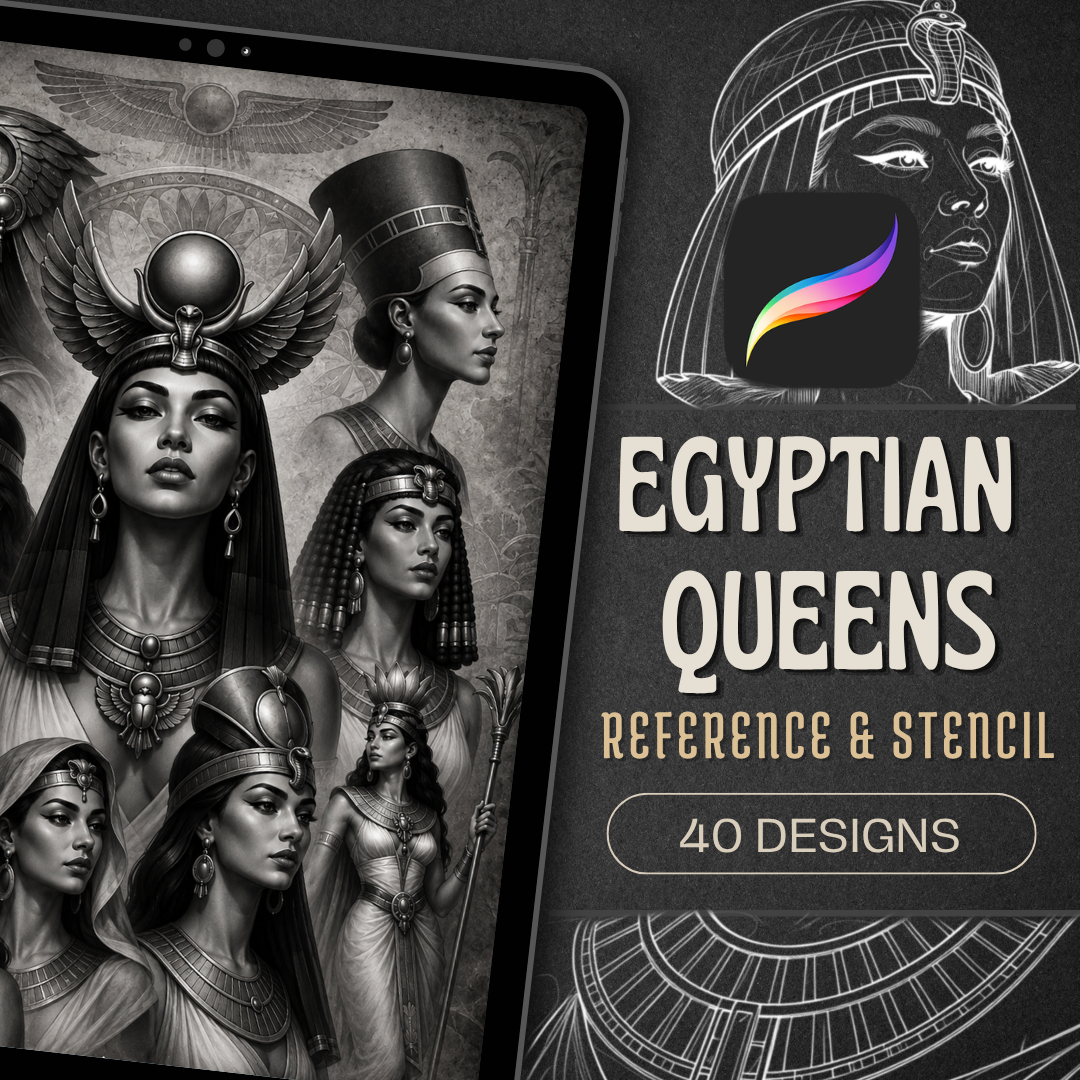 Egyptian Queens Procreate Brush Set | 40 Tattoo Designs + Stencils