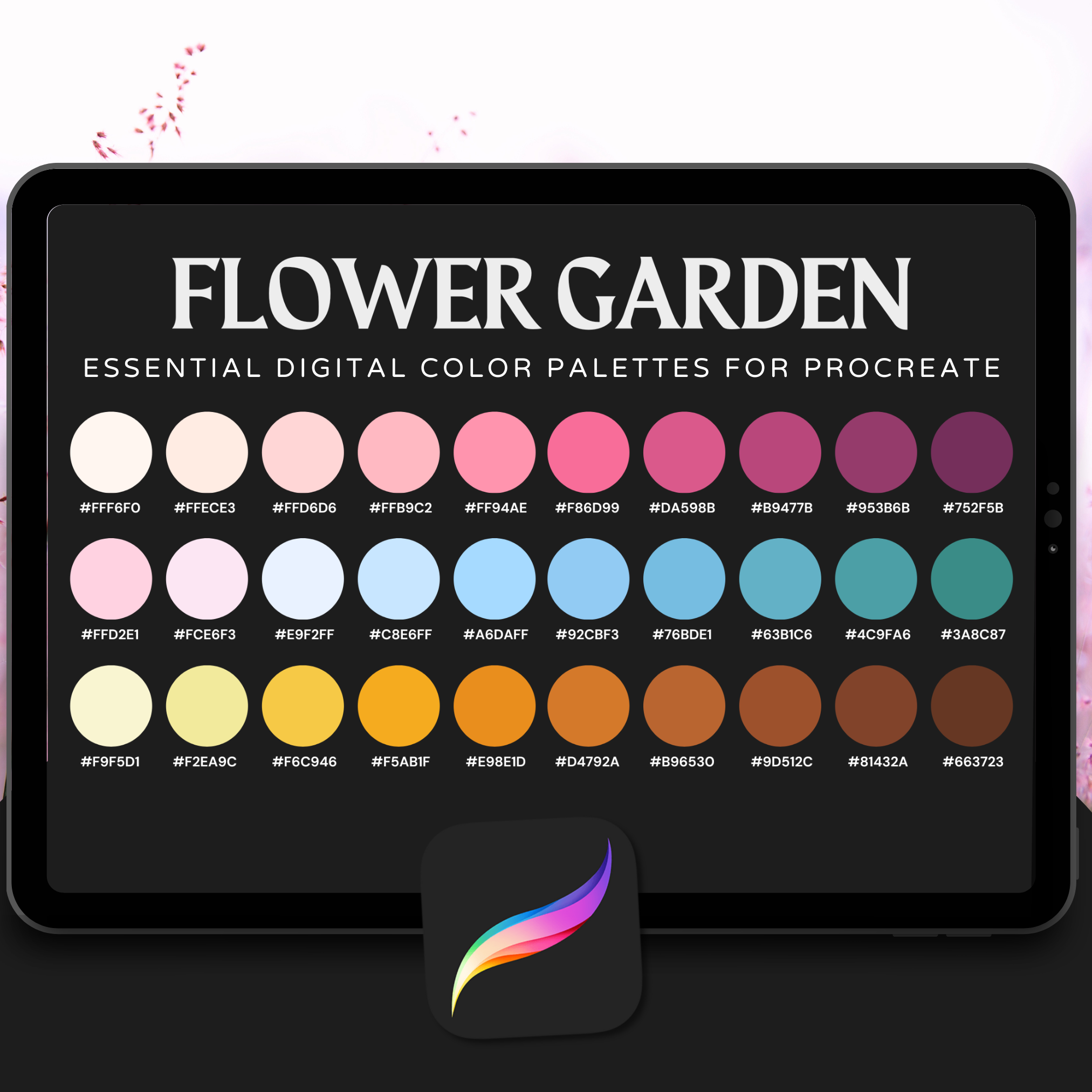 Flower Garden Color Palette for Procreate – Blooming Floral Tones + Hex Chart