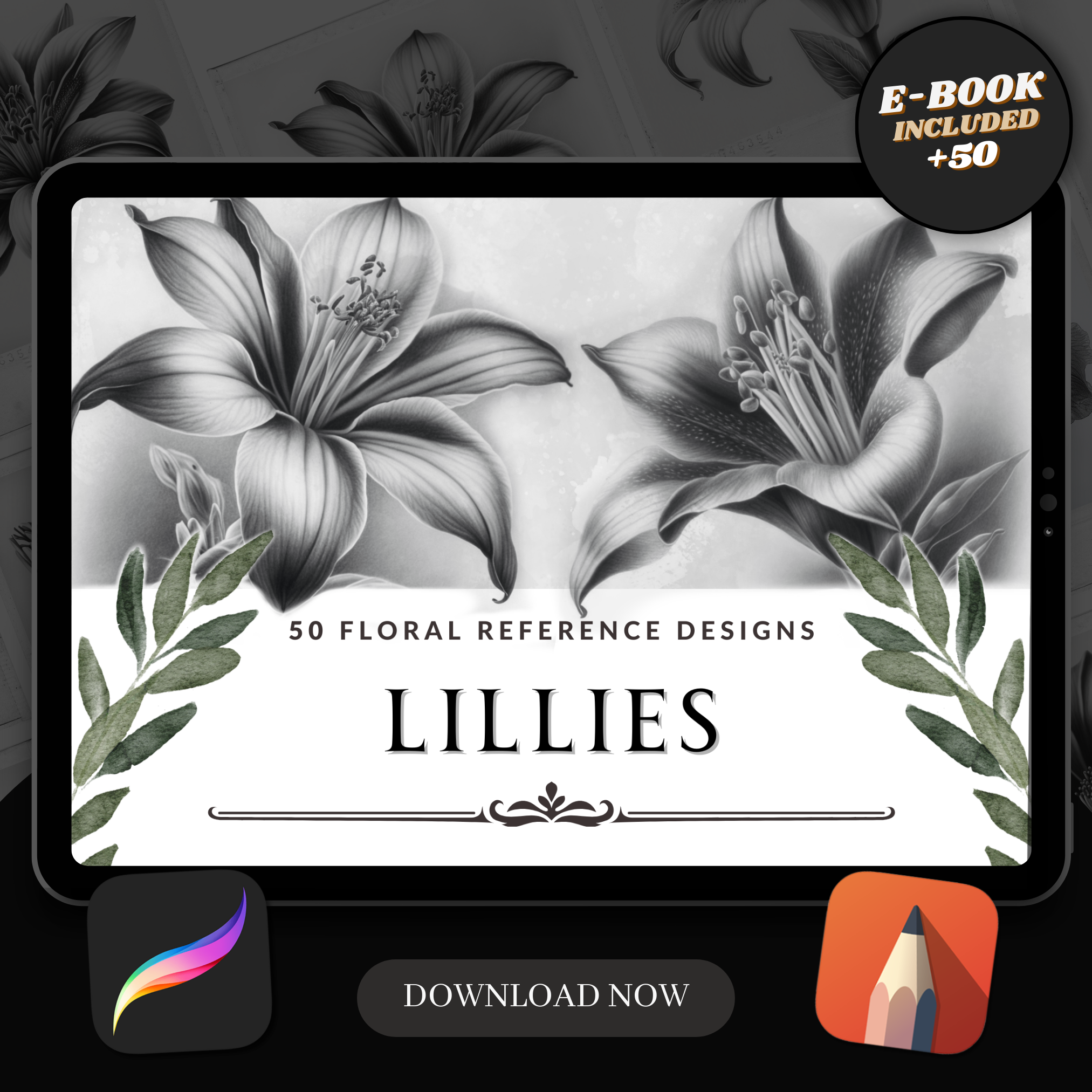 Lilies Digital Design Collection: 50 Procreate & Sketchbook Images