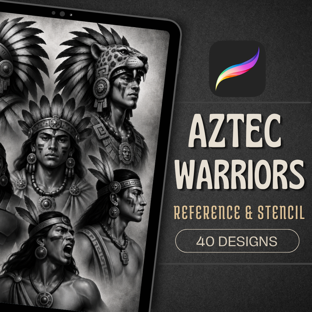 Aztec Warriors Procreate tattoo brush stamp set — design 1