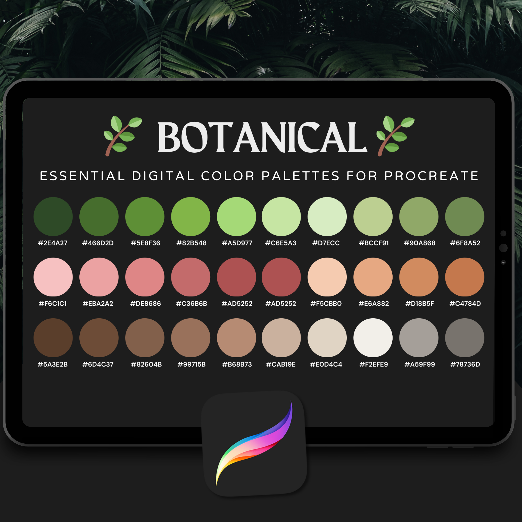 Botanical Tattoo Colour Palette for Procreate – Nature-Inspired Ink Tones + Hex Chart