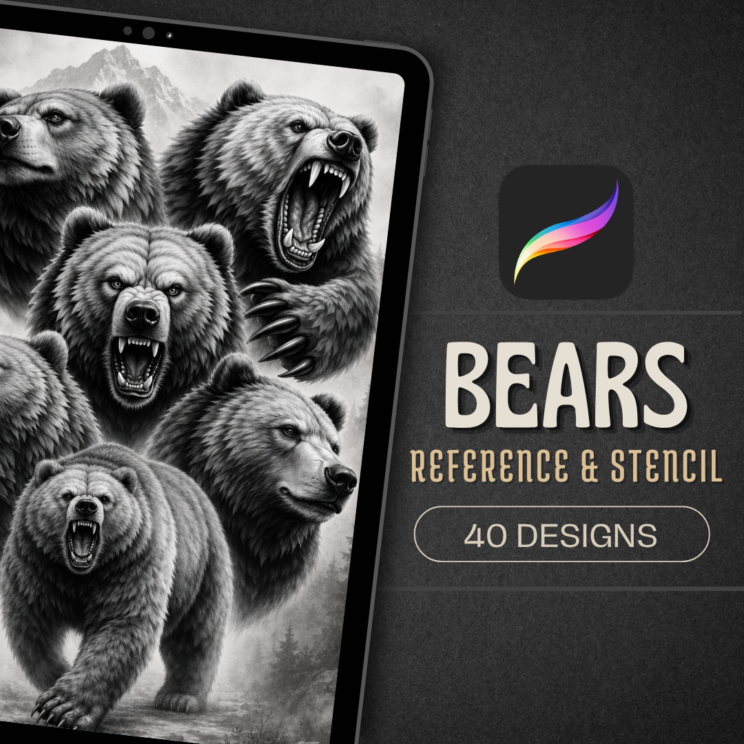 Bears Procreate tattoo brush stamp set — design 1