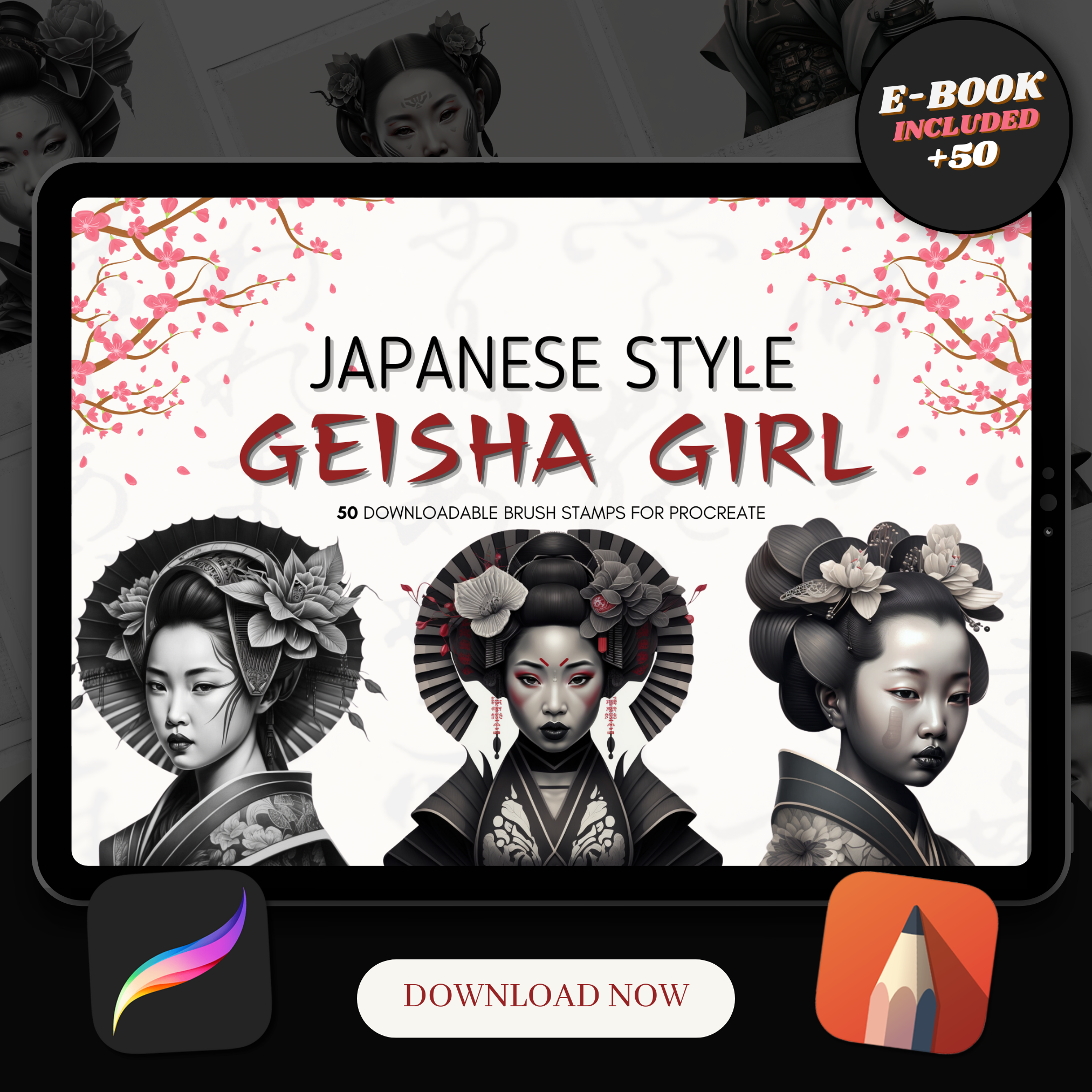 Geisha Girls Digital Reference Design Collection: 50 Procreate & Sketchbook Image