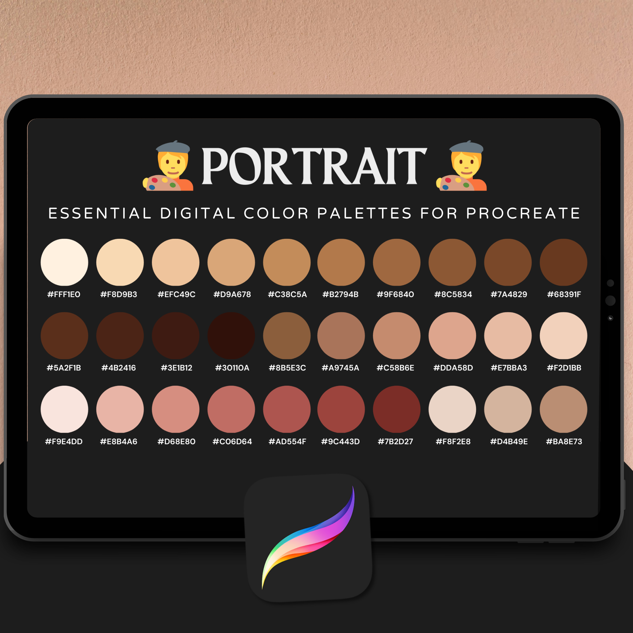 Portrait Tattoo Colour Palette for Procreate – Realistic Skin Tones + Hex Guide