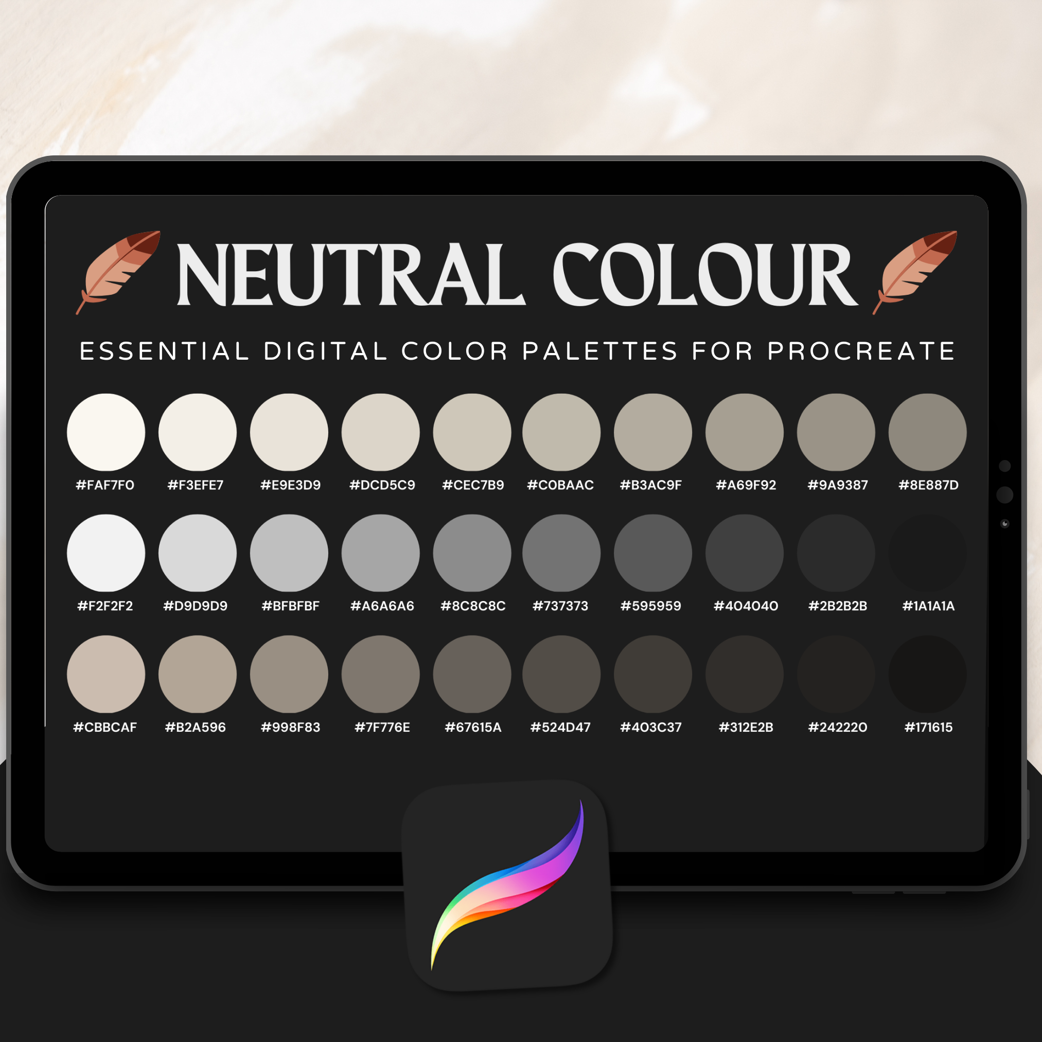 Neutral Tones Tattoo Colour Palette for Procreate – Soft Ink Shades + Hex Chart