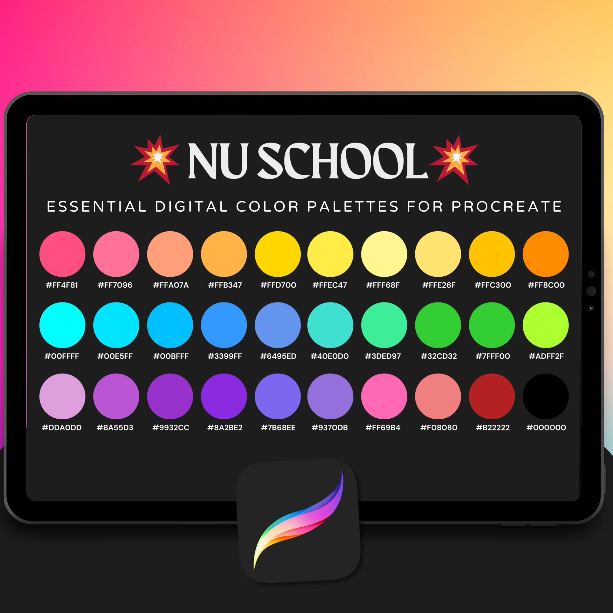 Nu School Tattoo Colour Palette for Procreate – Bright Ink Swatches + Hex Chart