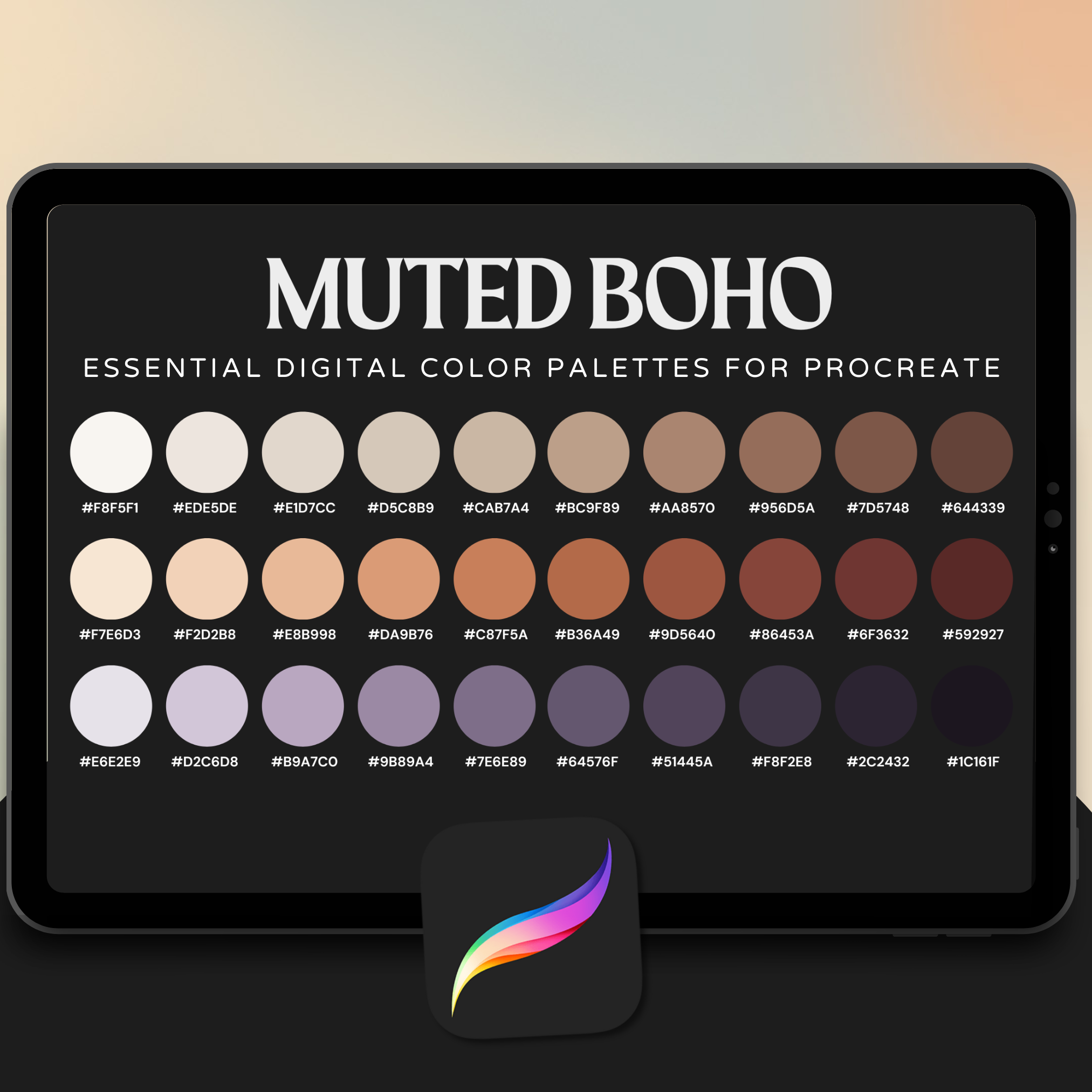 Muted Boho Color Palette for Procreate – Earthy Minimalist Tones + Hex Chart
