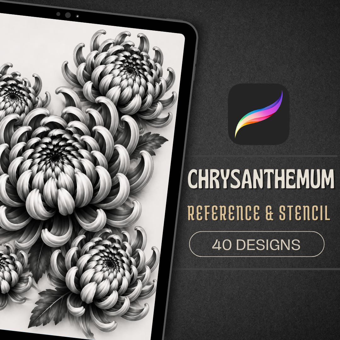 Chrysanthemum Procreate tattoo brush stamp set — design 1
