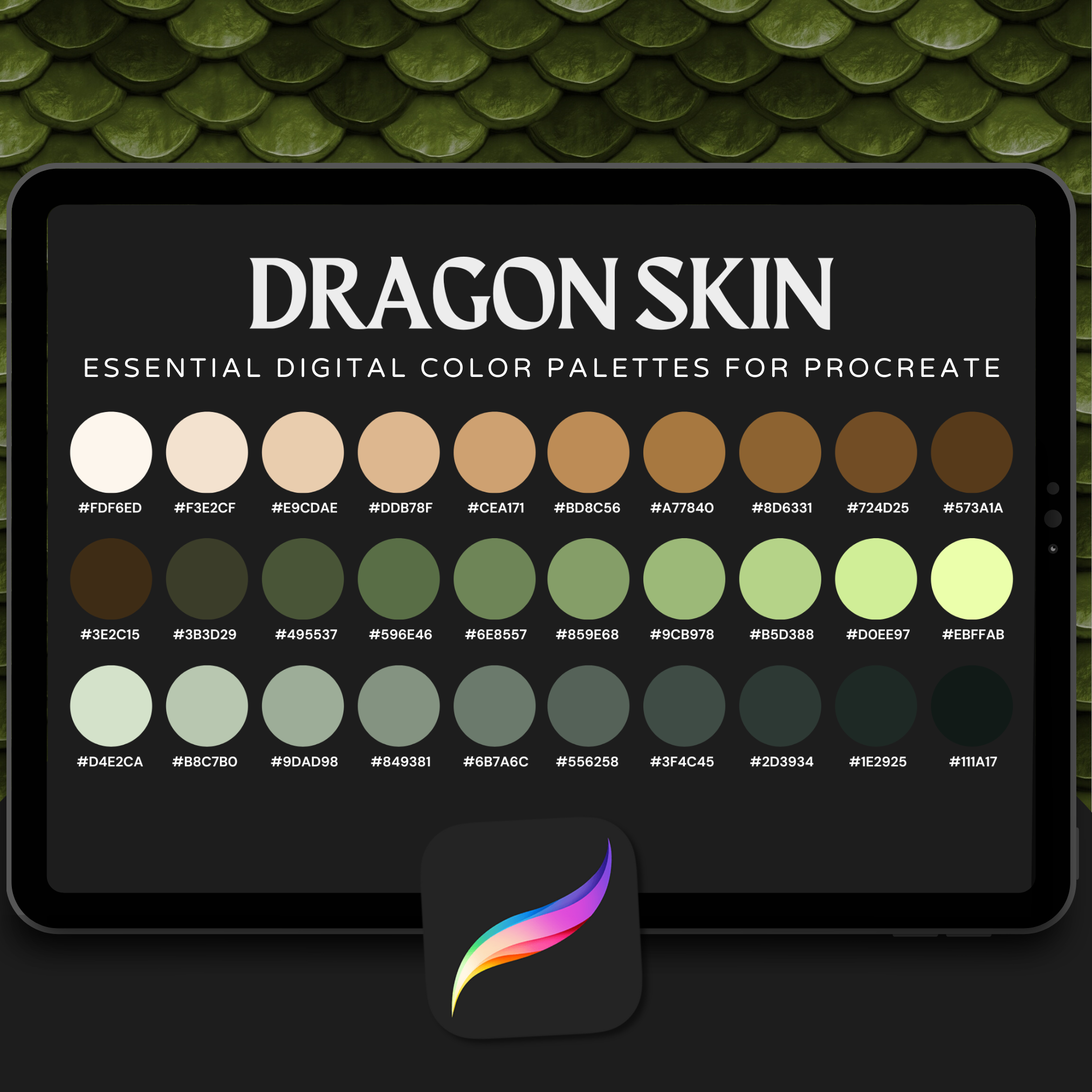 Dragon Skin Color Palette for Procreate – Mythic Scale Tones + Hex Chart
