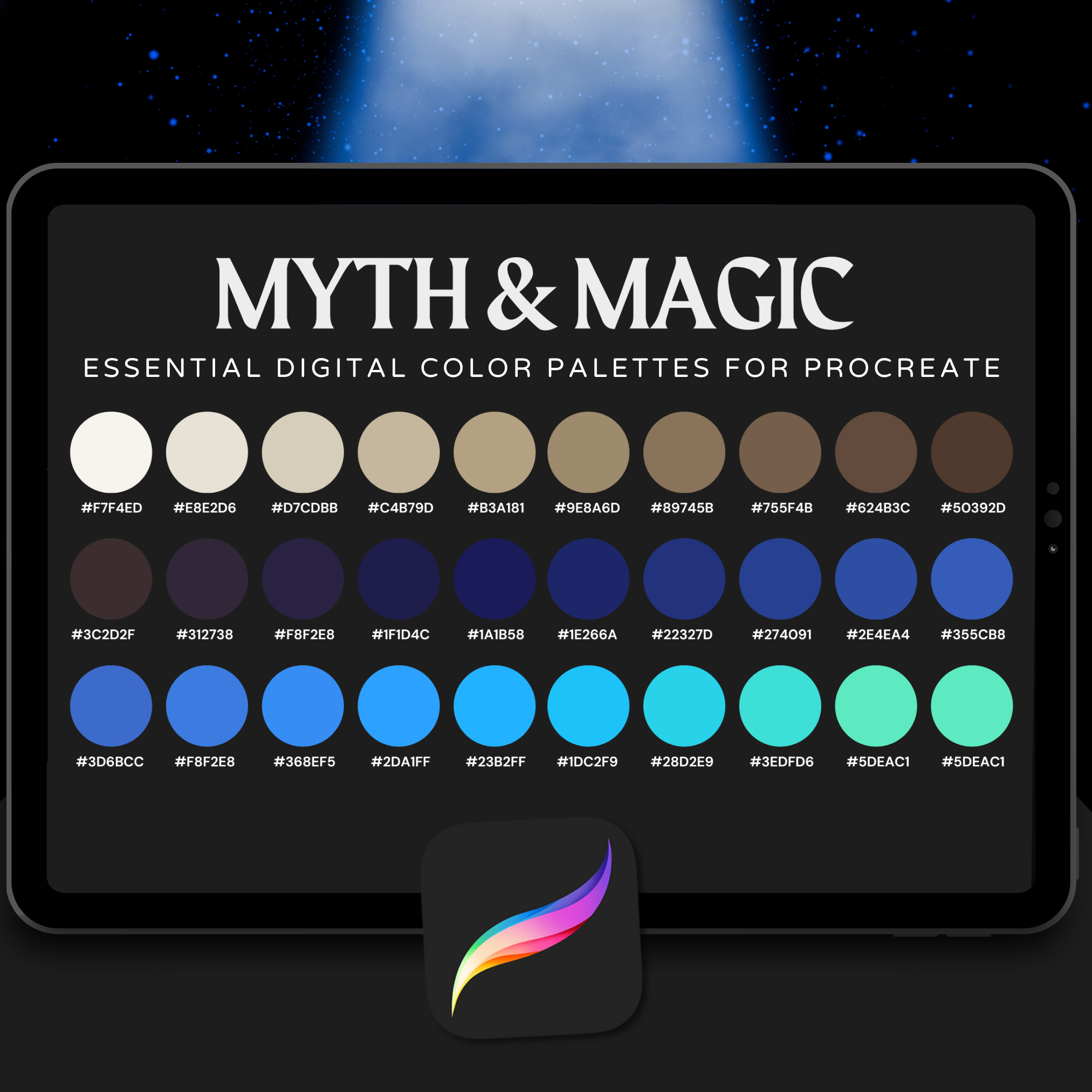 Myth & Magic Color Palette for Procreate – Enchanted Fantasy Tones + Hex Chart