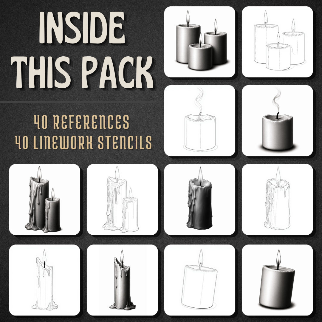 Candles Procreate tattoo brush stamp set — design 2