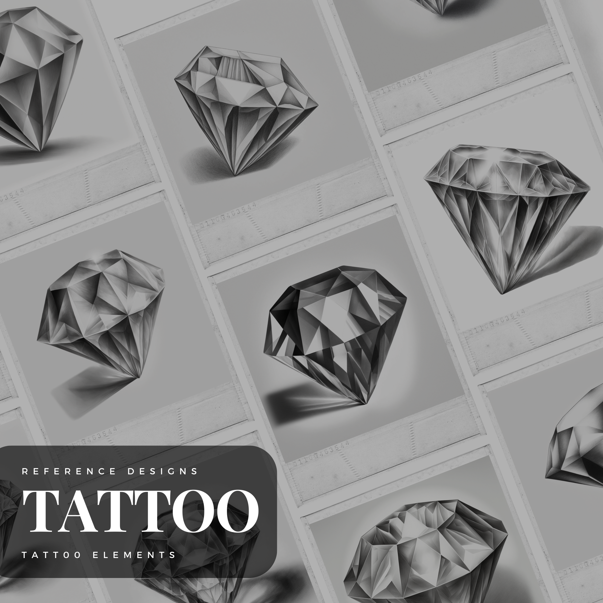 Diamonds Digital Tattoo Element Design Collection: 100 Procreate & Sketchbook Images