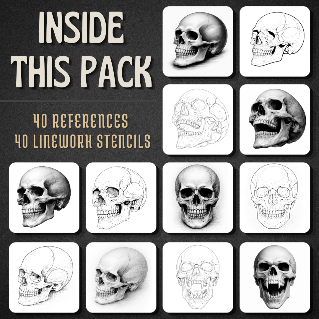 Skulls Procreate tattoo brush stamp set — design 2