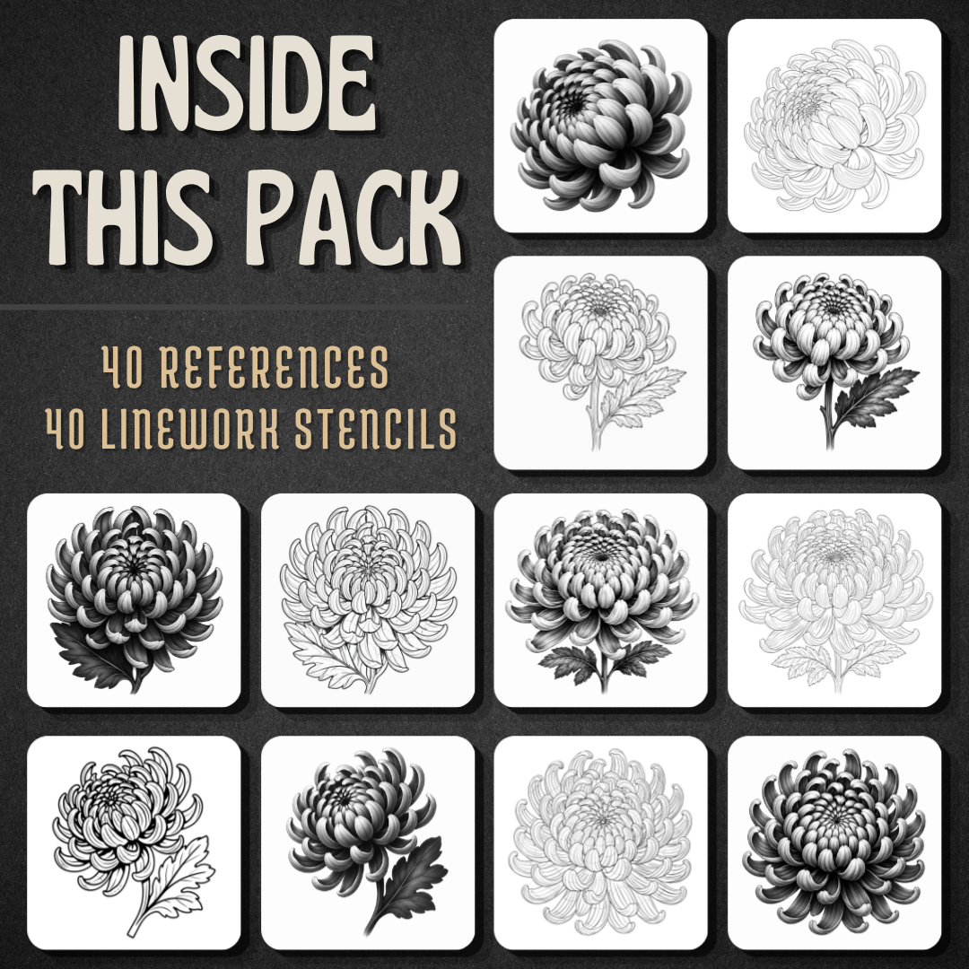 Chrysanthemum Procreate tattoo brush stamp set — design 2
