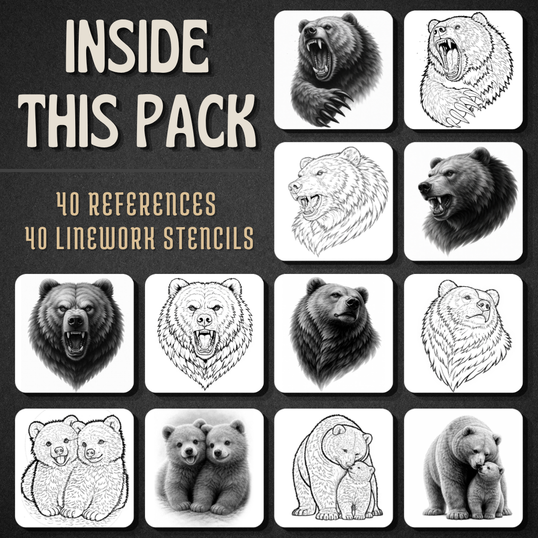 Bears Procreate tattoo brush stamp set — design 2