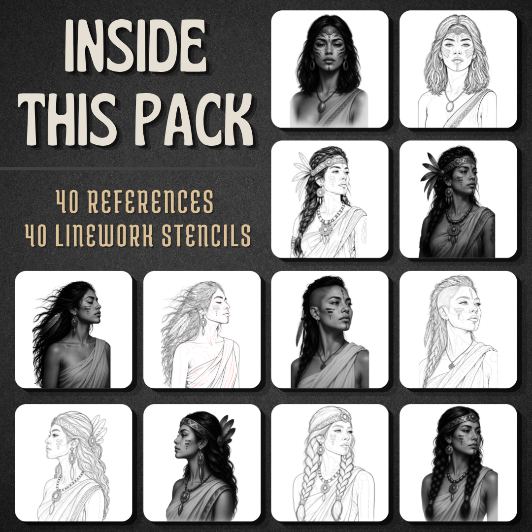 Aztec Women Procreate tattoo brush stamp set — design 2