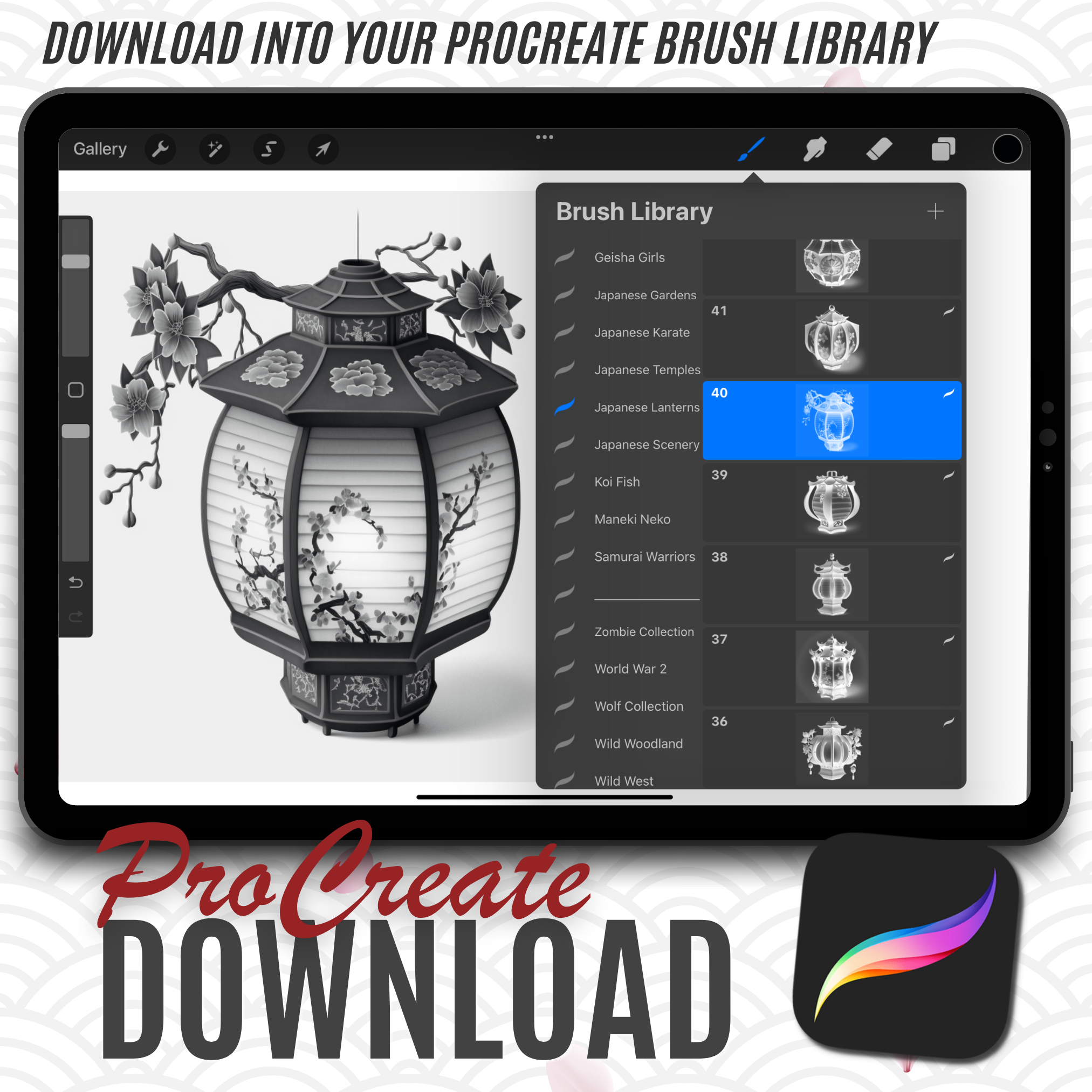 Japanese Lanterns Digital Reference Design Collection: 50 Procreate & Sketchbook Images