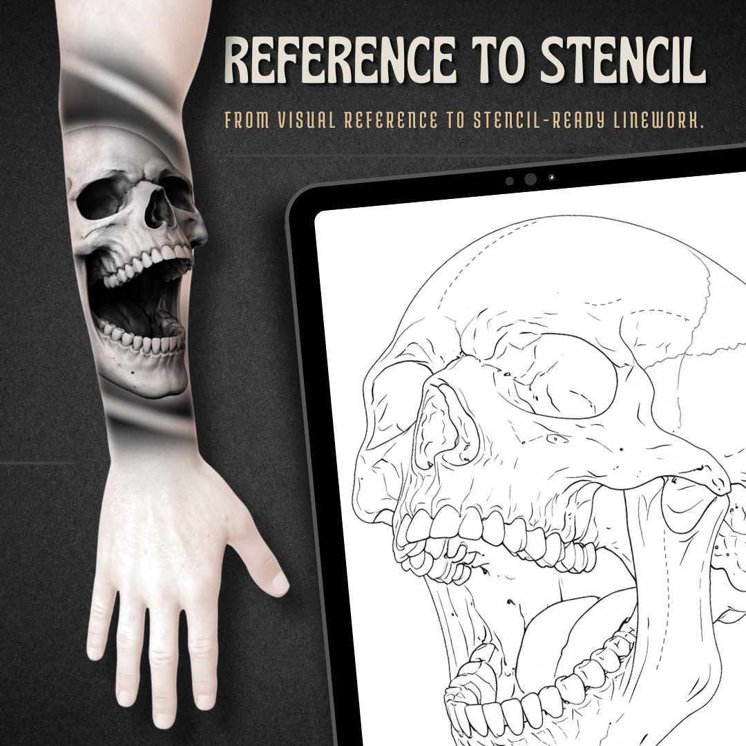Skulls Procreate tattoo brush stamp set — design 3