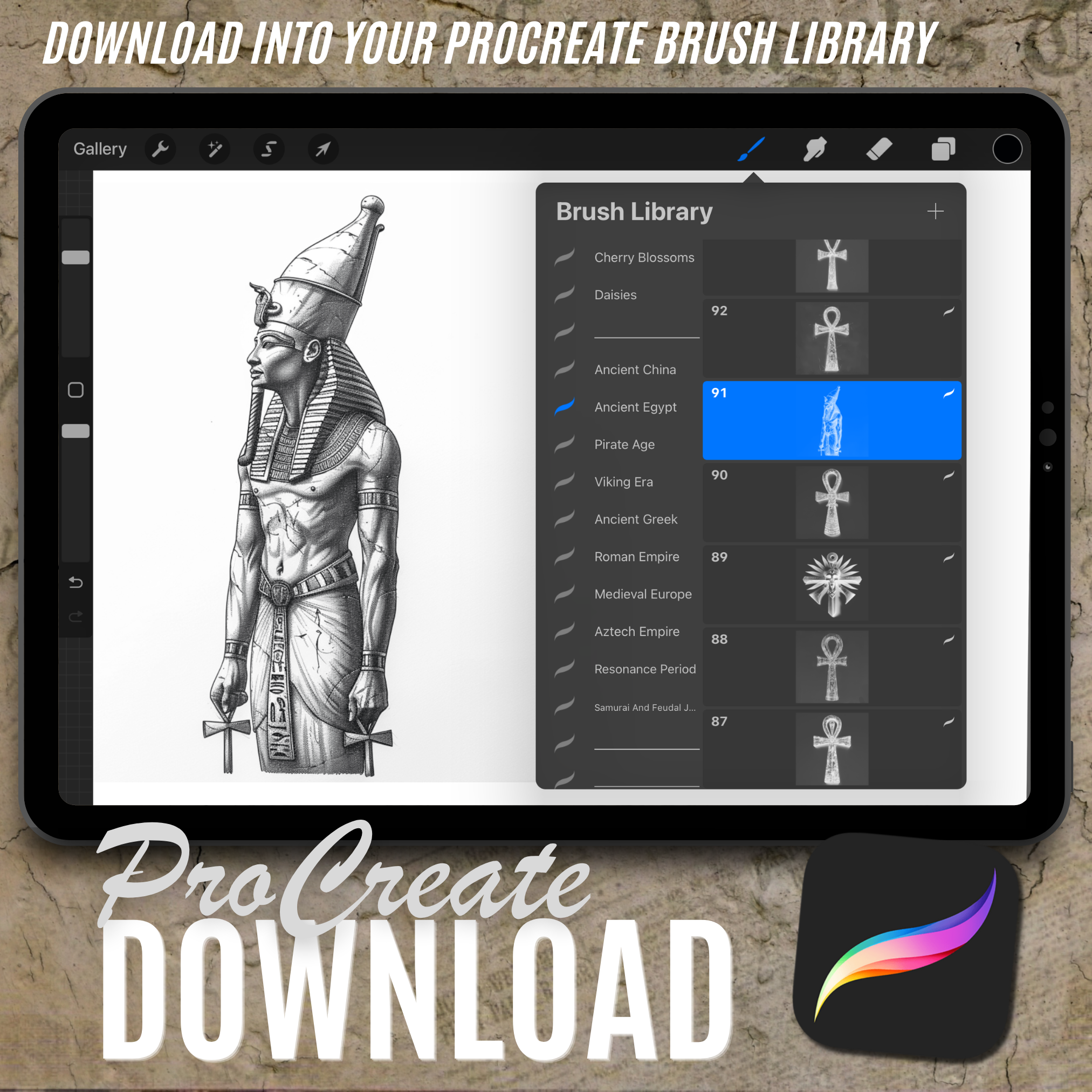 Digitale Designsammlung zum alten Ägypten: 100 Procreate- und Skizzenbuchbilder