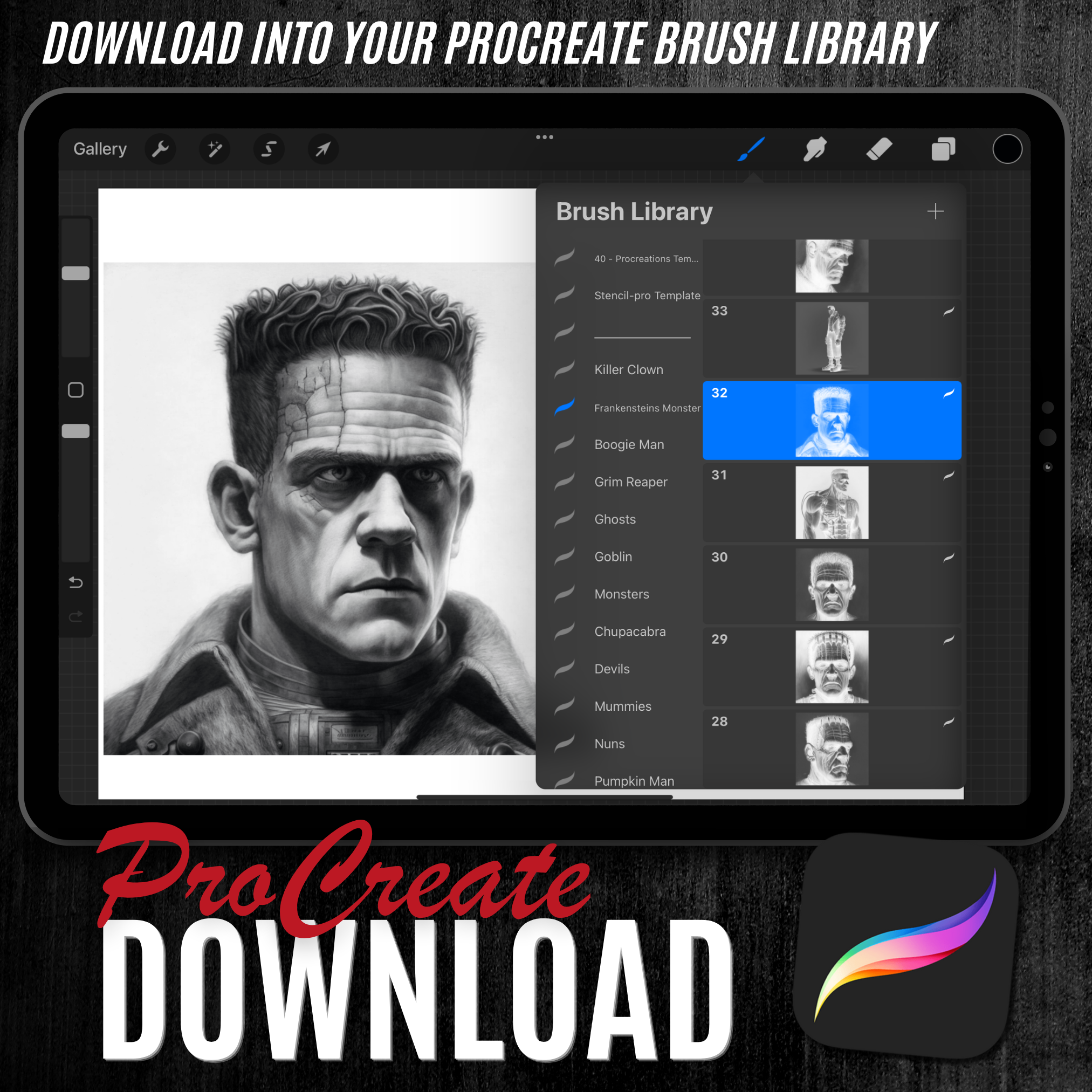 Frankenstein Monster Digital Horror Design Collection: 50 Procreate & Sketchbook Images