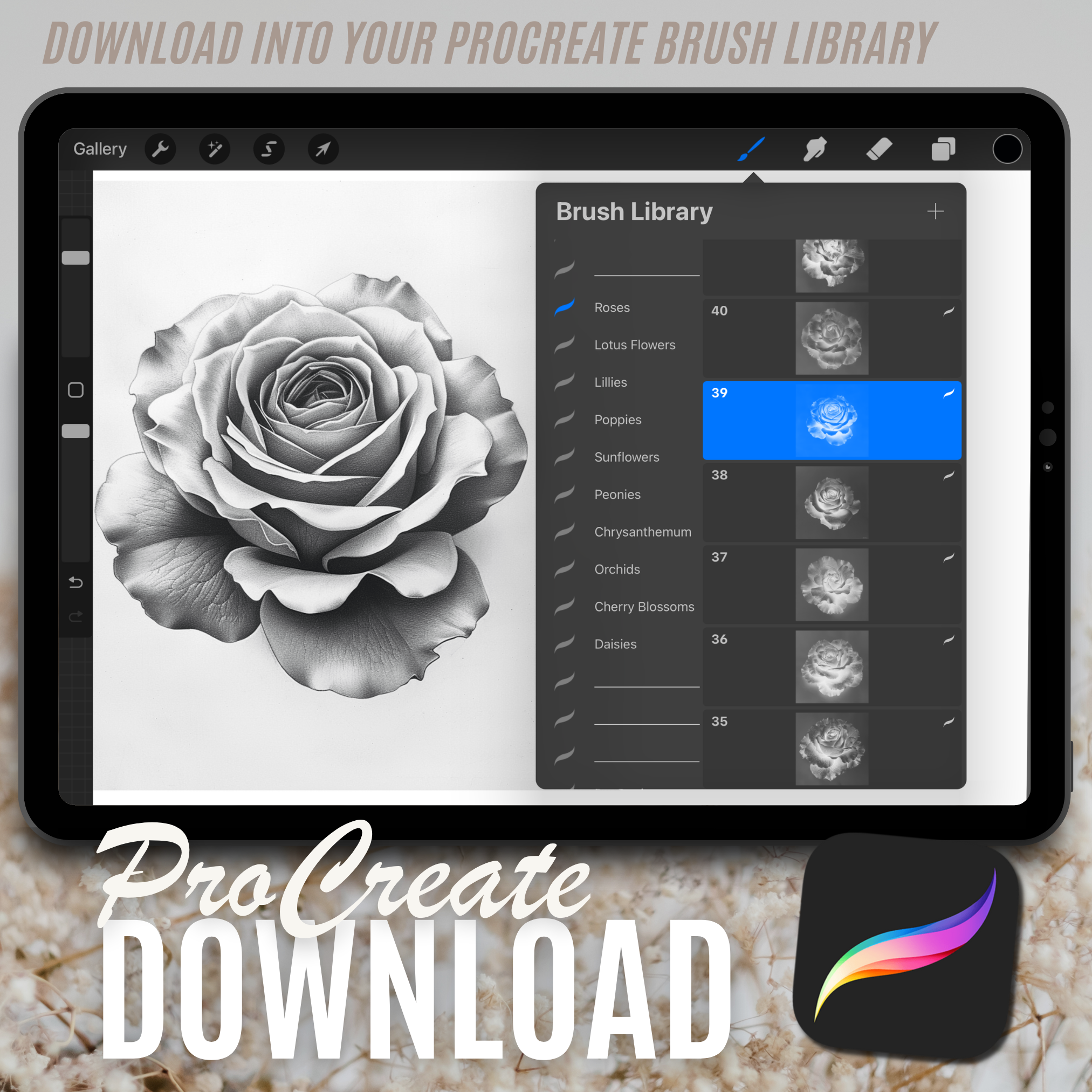 Roses Digital Design Collection: 50 Procreate & Sketchbook Images