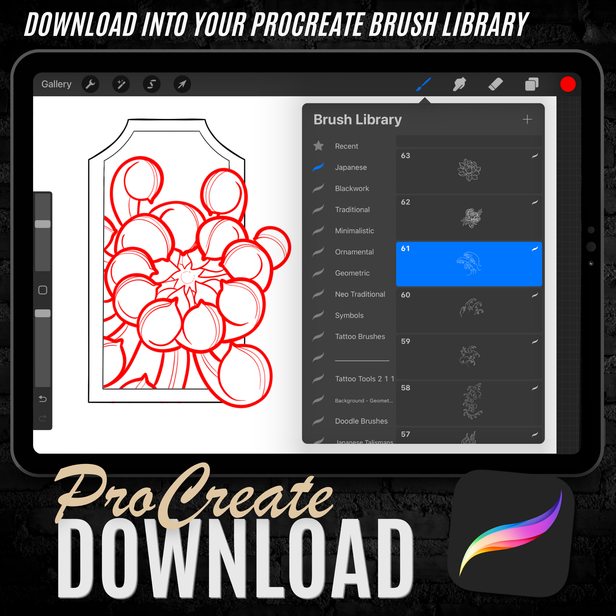 Japanese Talismans – 80 Procreate Flash Stamps for Tattoo Artists & Digital Creators