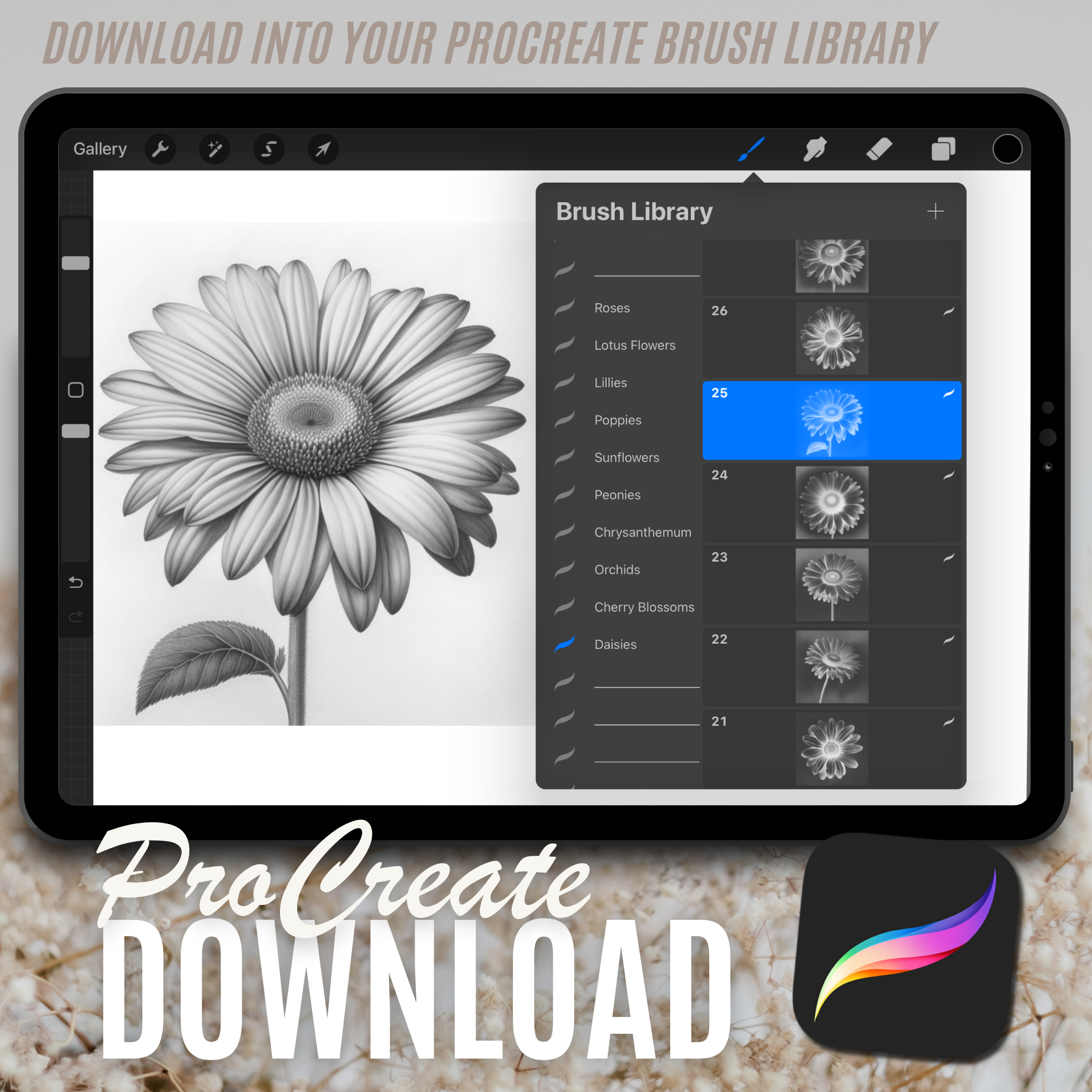 Daisies Digital Design Collection: 50 Procreate & Sketchbook Images