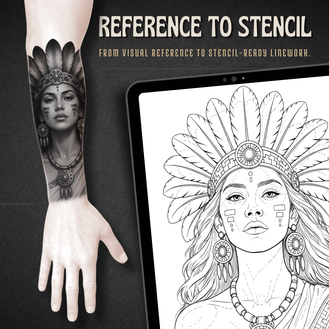 Aztec Women Procreate tattoo brush stamp set — design 3
