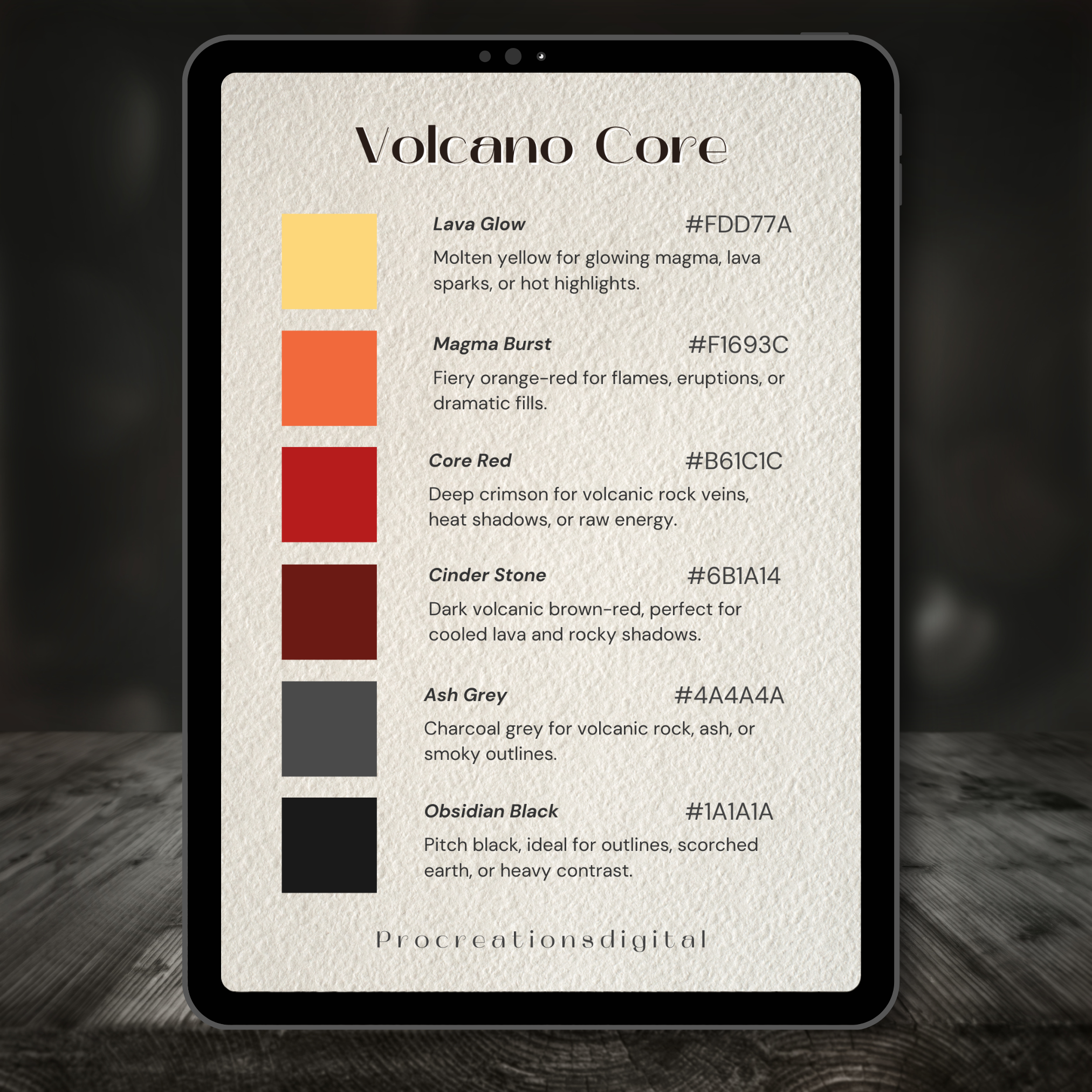Volcano Core Color Palette for Procreate – Molten Lava Tones + Hex Chart