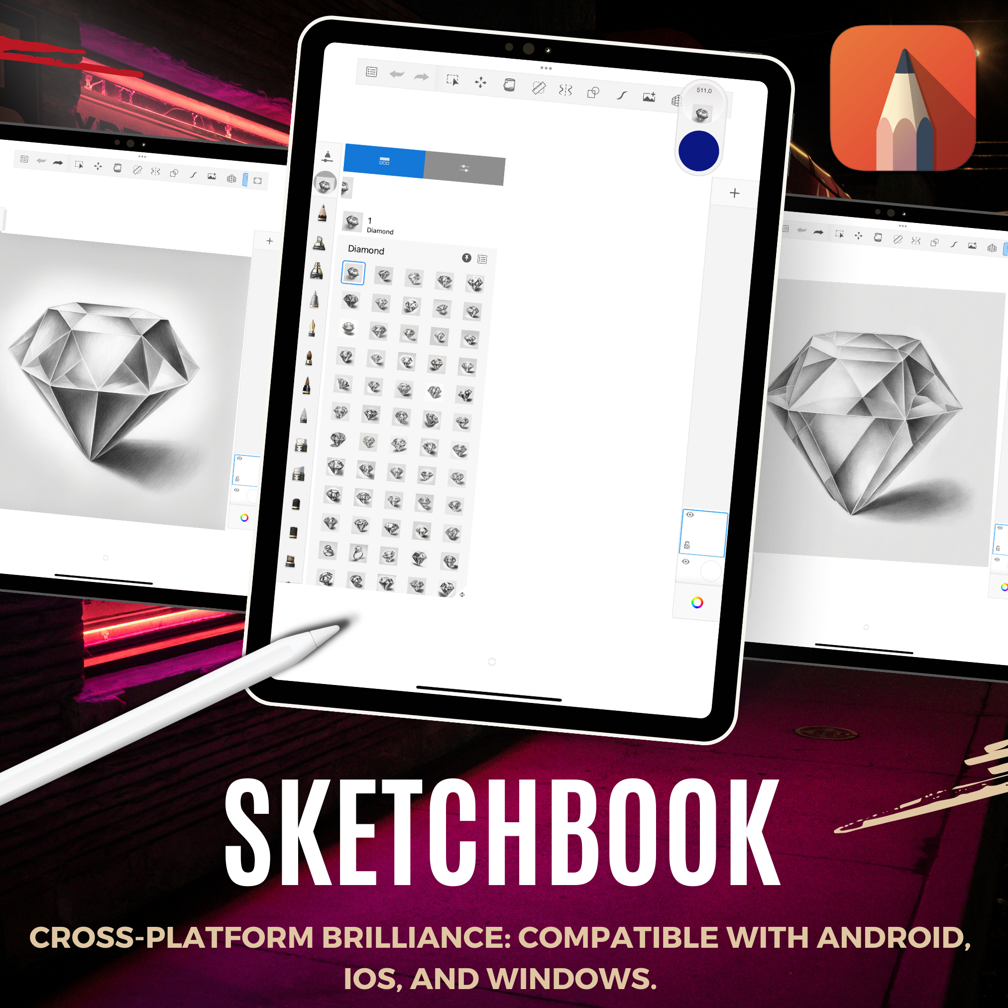 Diamonds Digital Tattoo Element Design Collection: 100 Procreate & Sketchbook Images