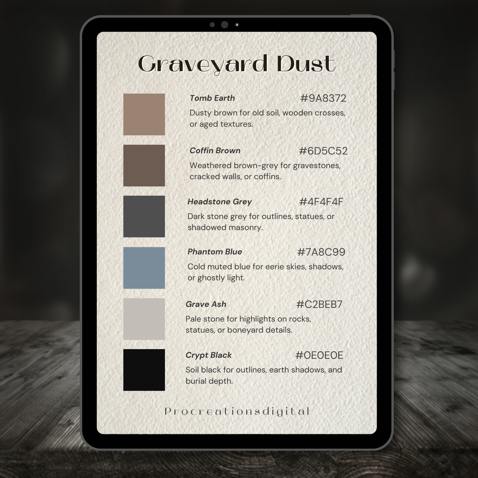 Graveyard Dust Color Palette for Procreate – Weathered Stone Tones + Hex Chart