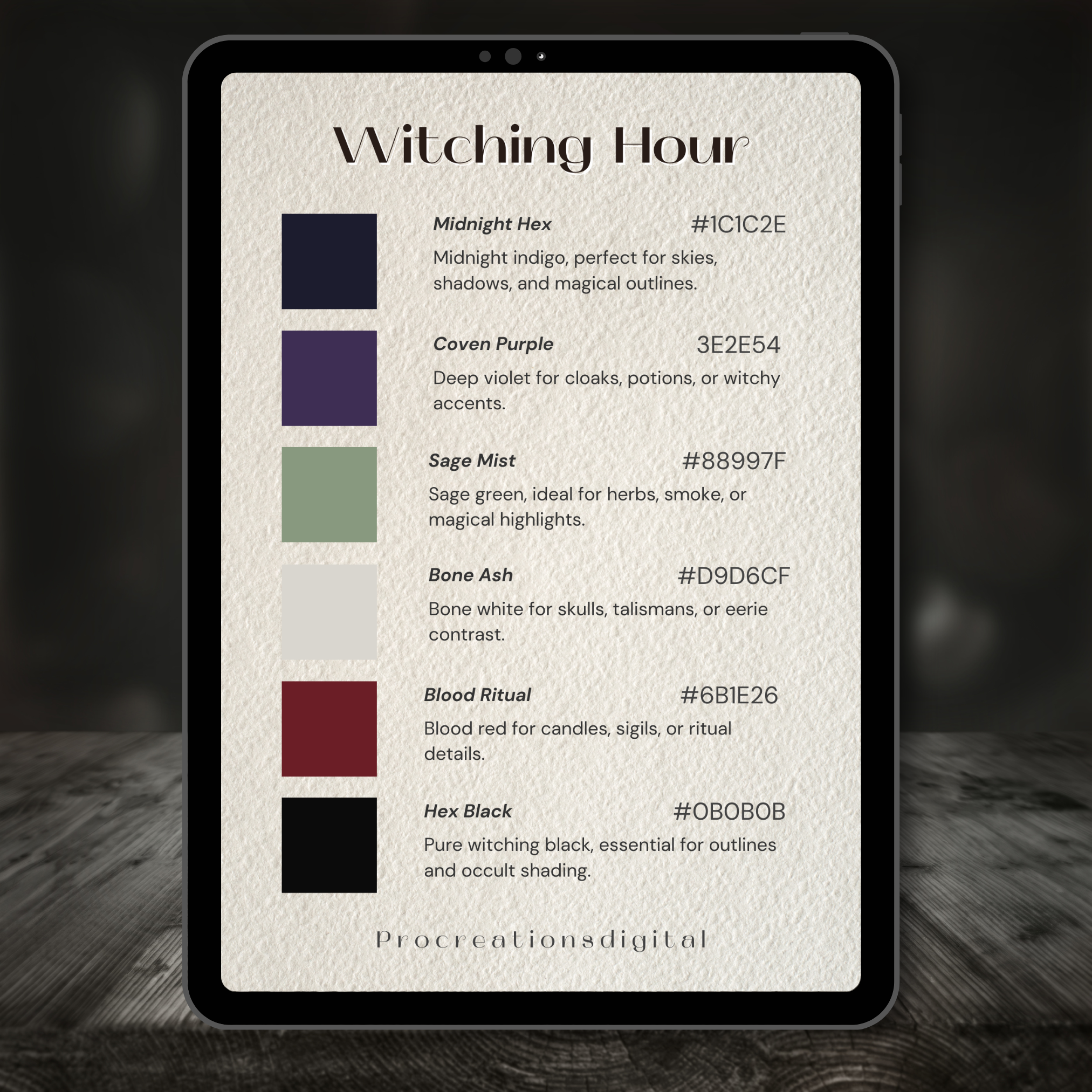 Witching Hour Color Palette for Procreate – Midnight Occult Tones + Hex Chart