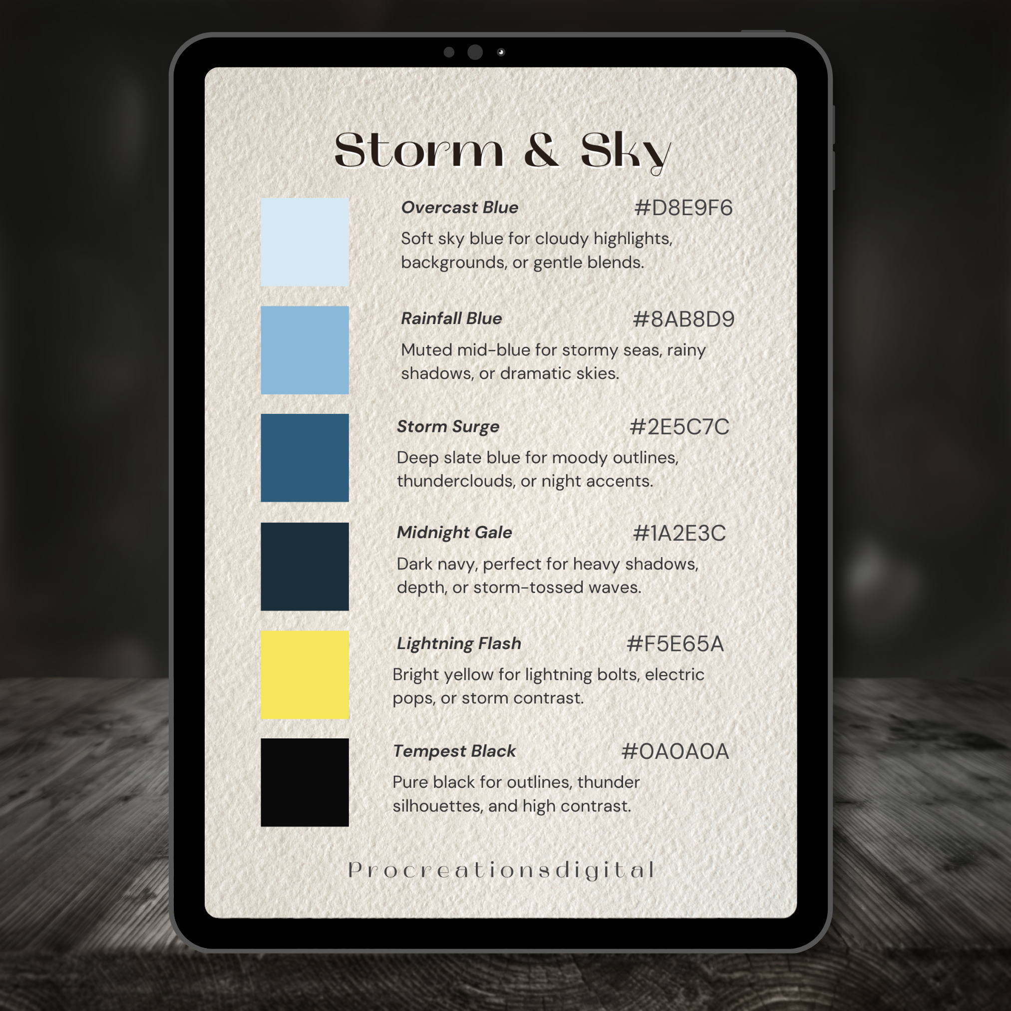 Storm & Sky Color Palette for Procreate – Moody Thunderstorm Tones + Hex Chart