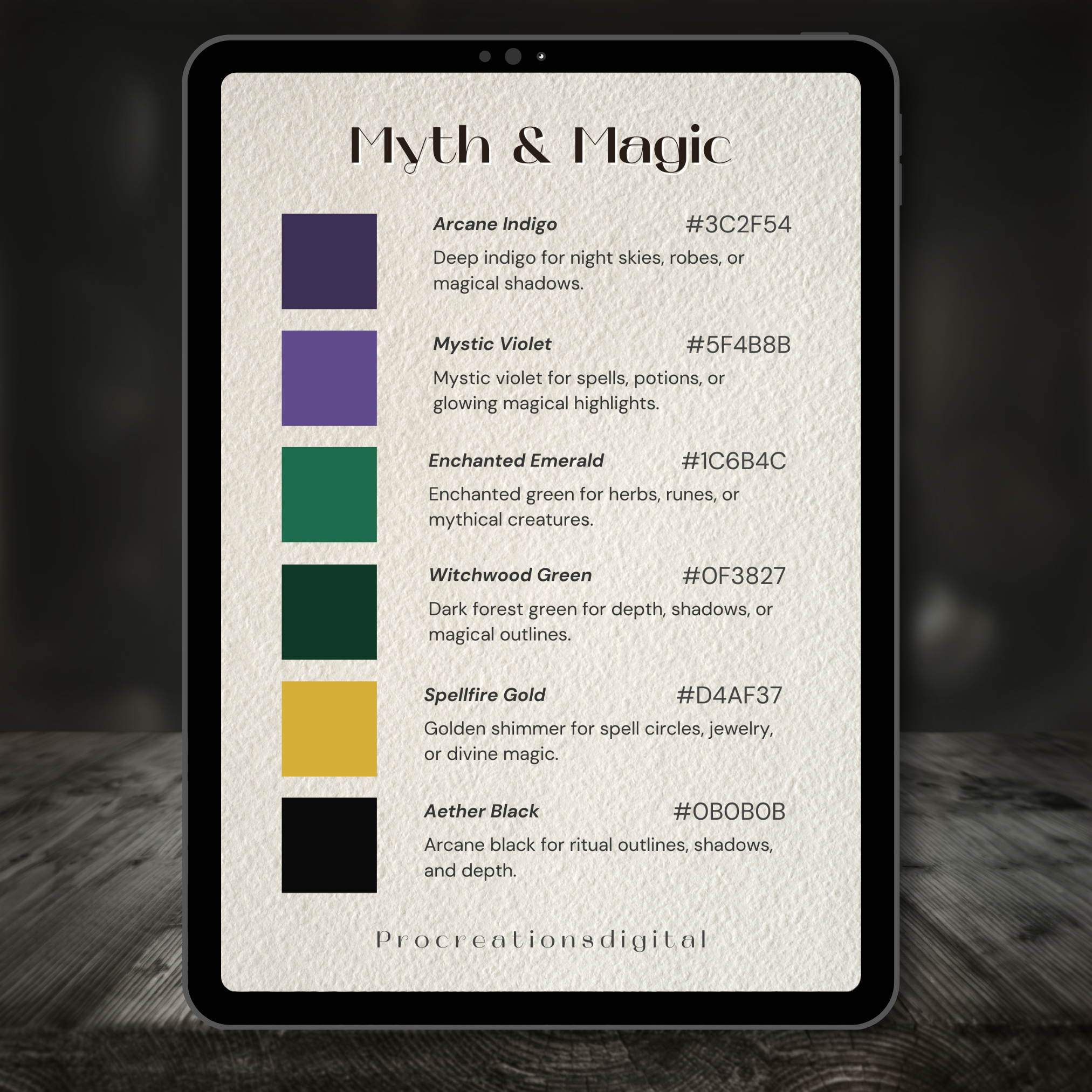 Myth & Magic Color Palette for Procreate – Enchanted Fantasy Tones + Hex Chart