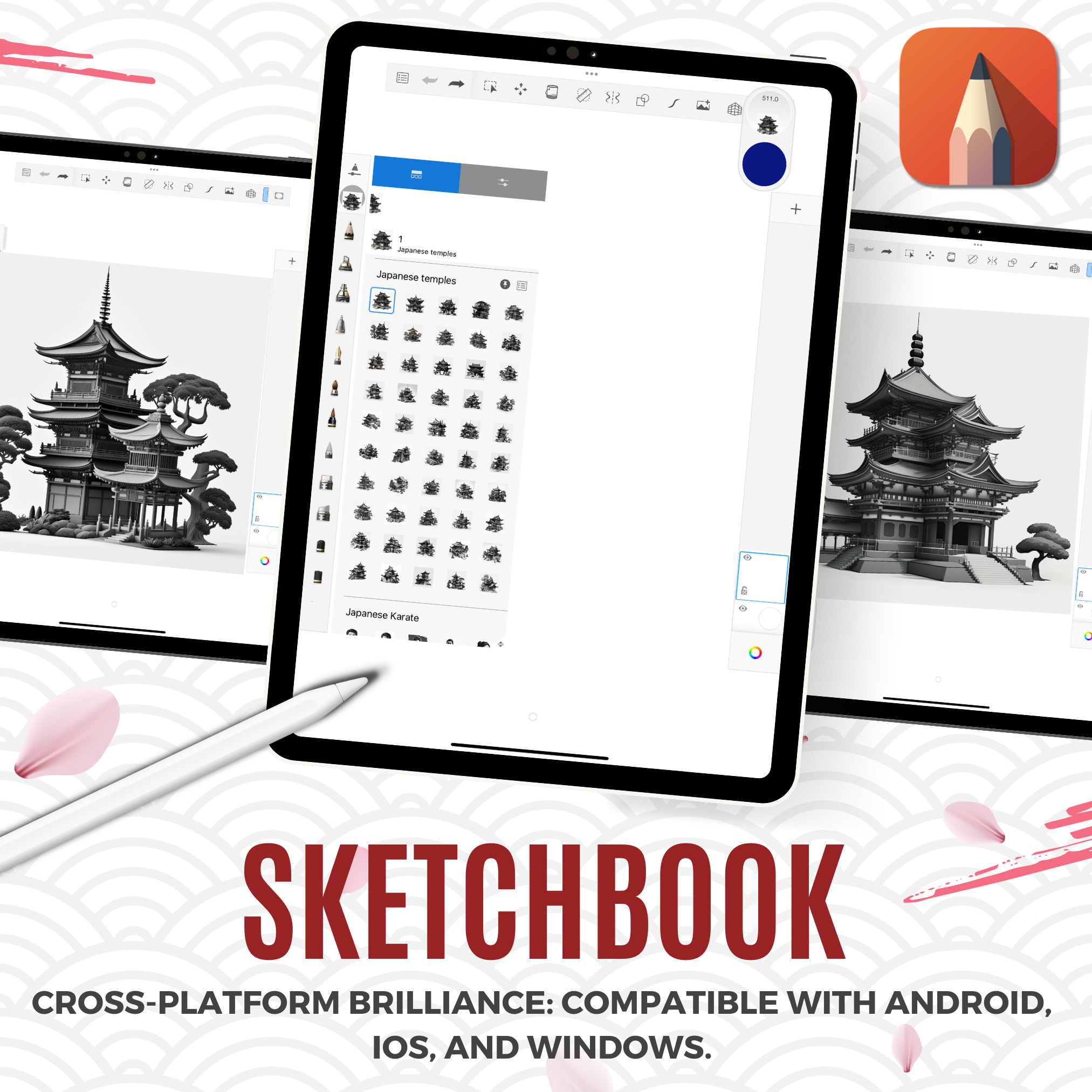 Japanese Temples Digital Reference Design Collection: 50 Procreate & Sketchbook Images