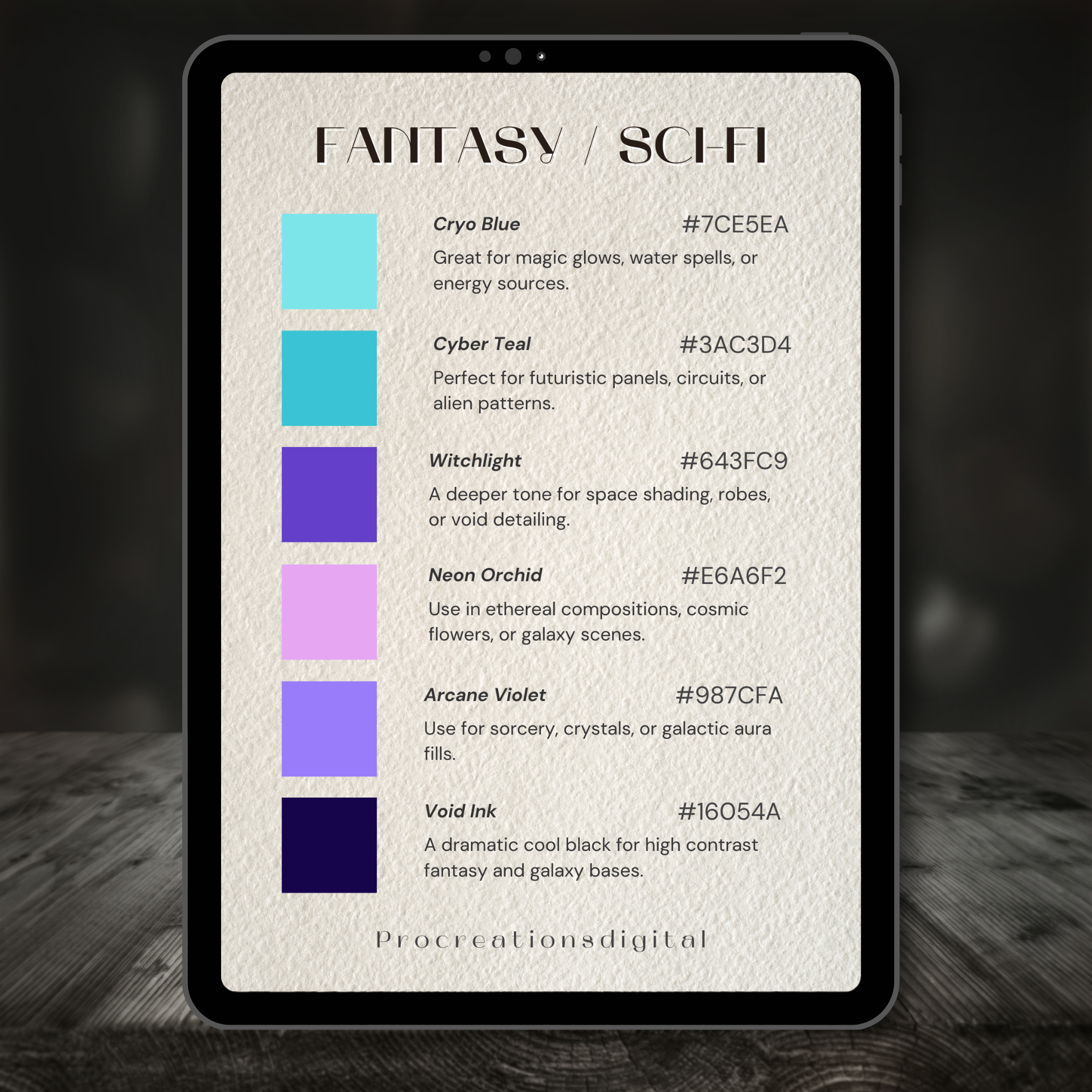 Fantasy & Sci-Fi Tattoo Colour Palette for Procreate – Surreal Ink Tones + Hex Chart