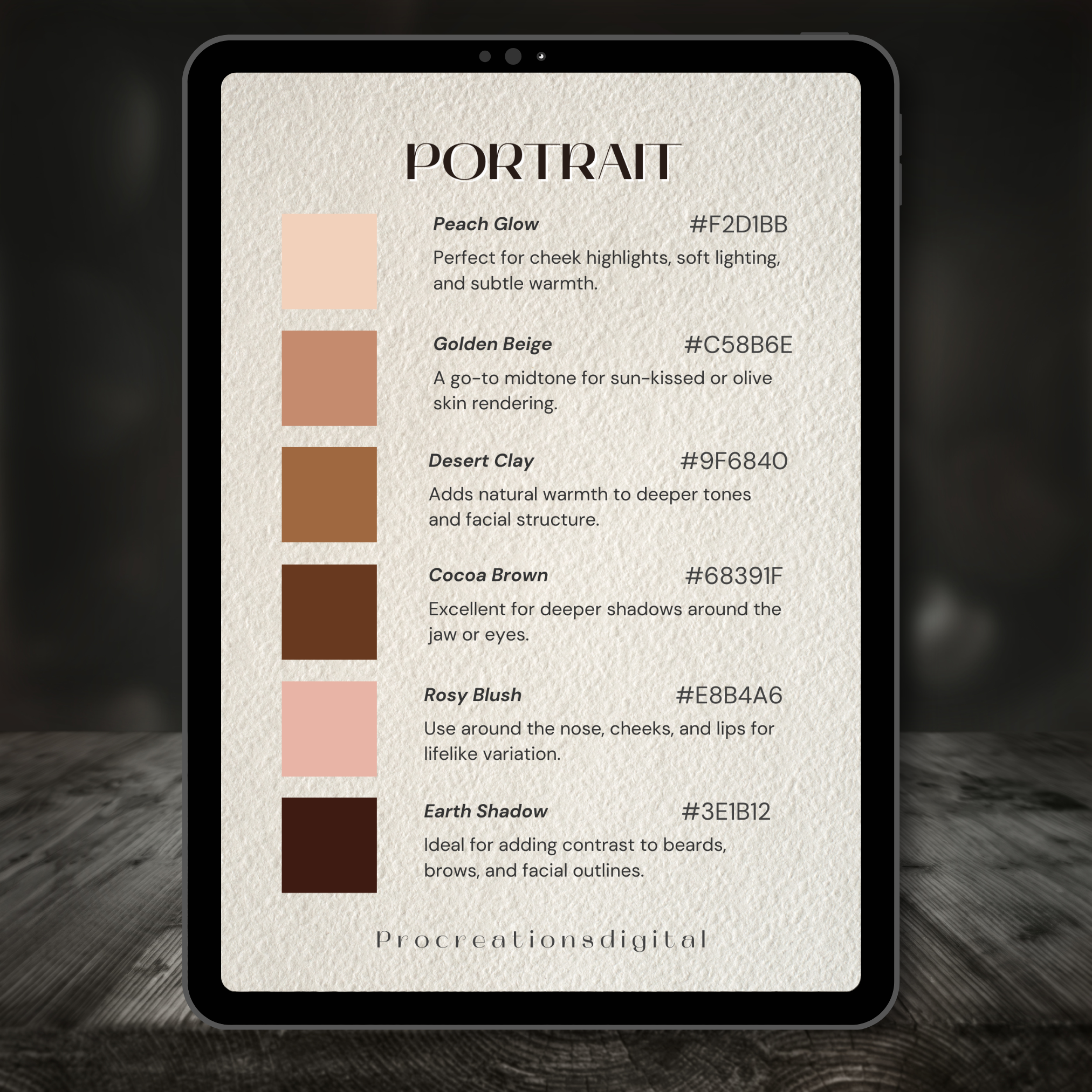 Portrait Tattoo Colour Palette for Procreate – Realistic Skin Tones + Hex Guide