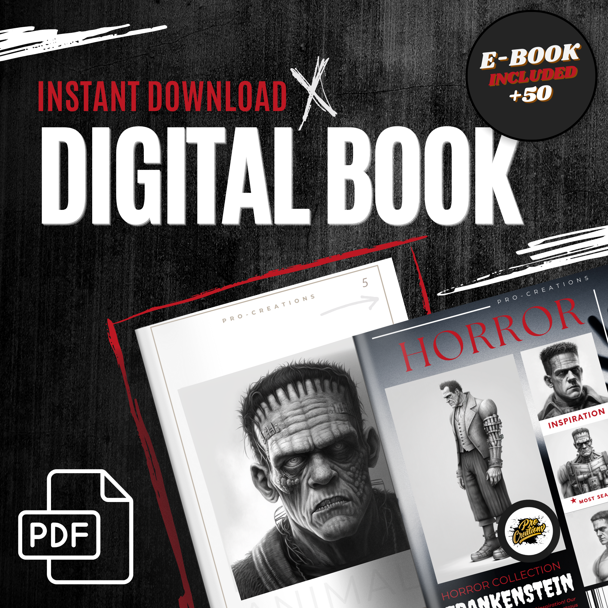 Frankenstein Monster Digital Horror Design Collection: 50 Procreate & Sketchbook Images