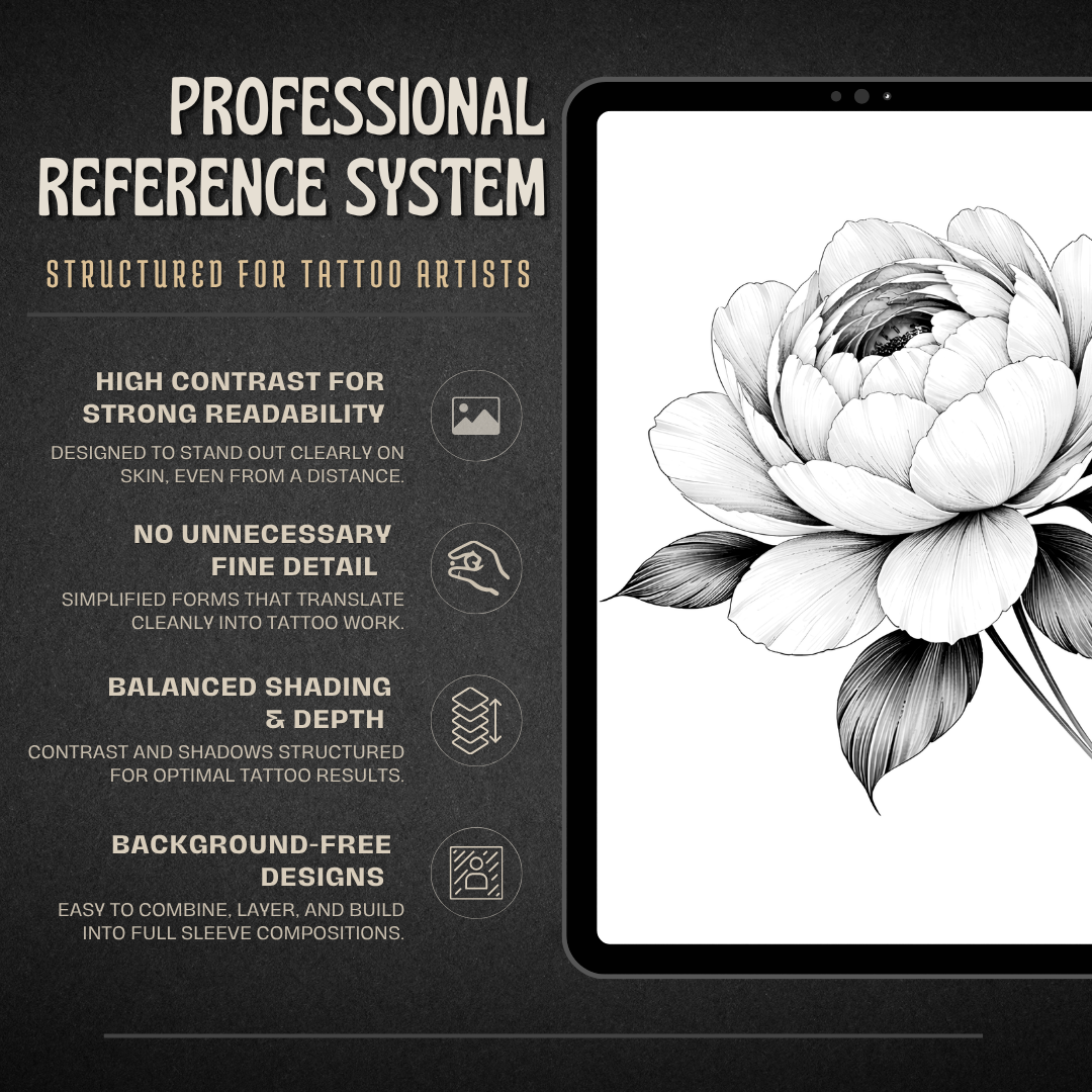 Peonies Procreate tattoo brush stamp set — design 5