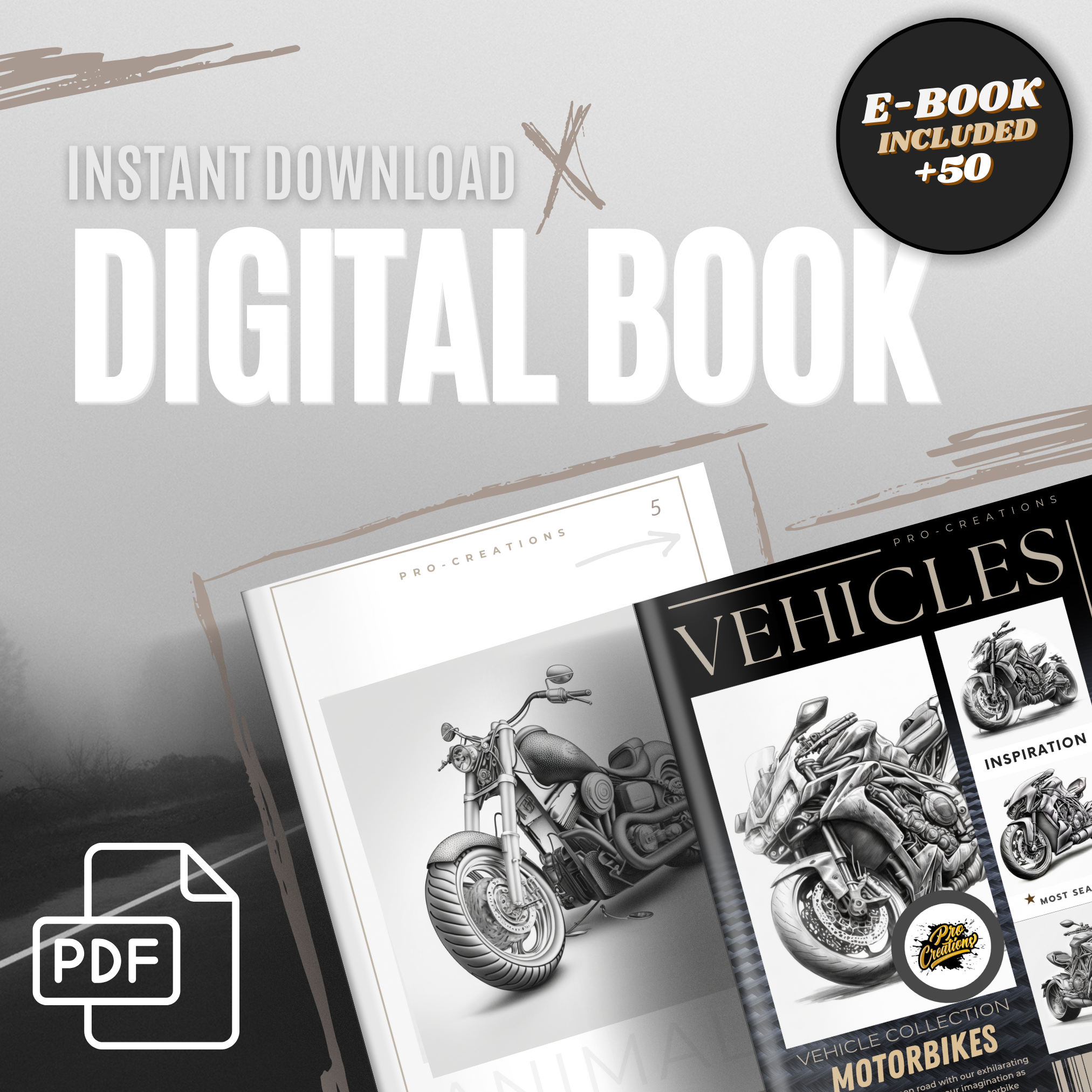 Motorbikes Digital Design Collection: 50 Procreate & Sketchbook Images