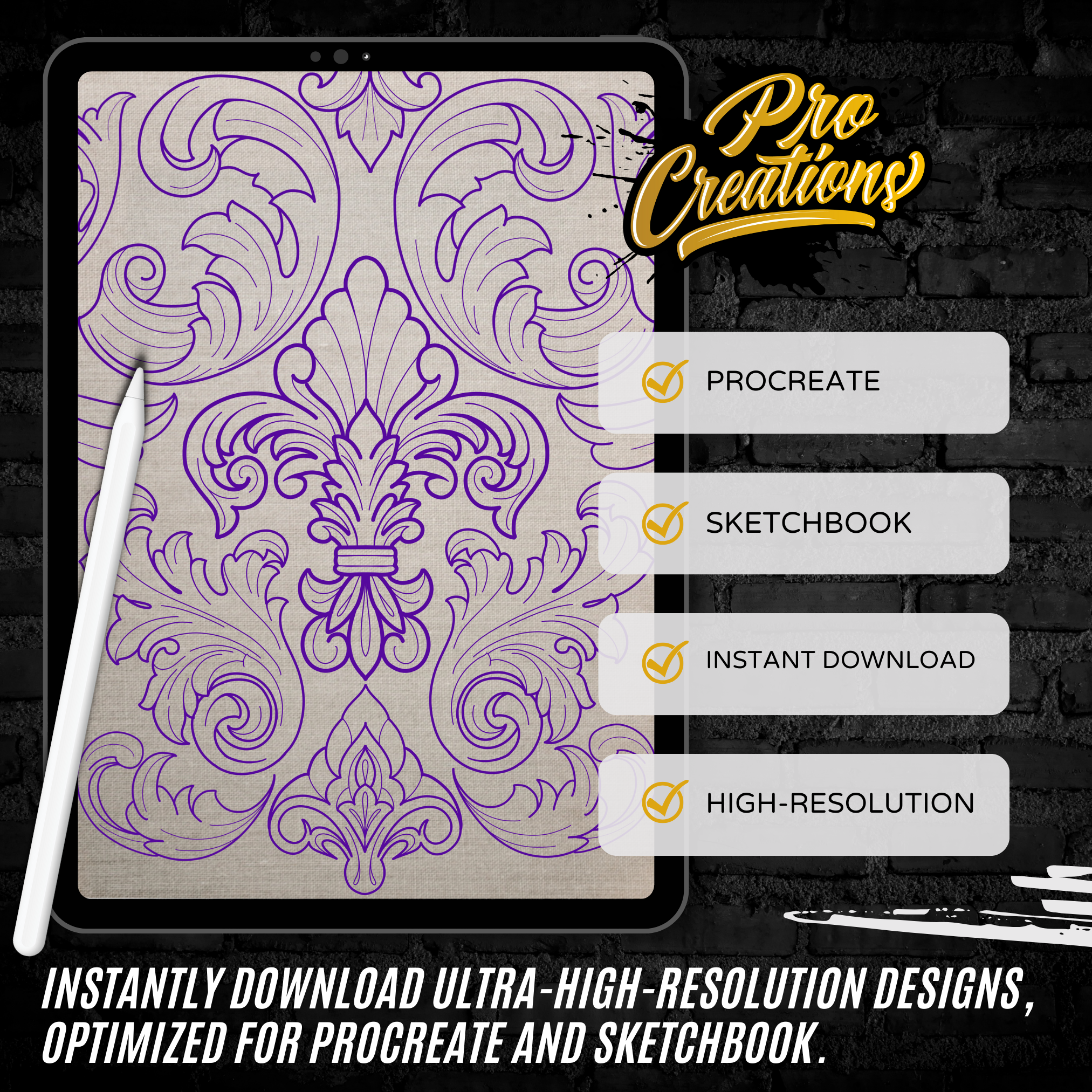 Ornamental Filigree & Frames Flash Stamp Pack – Elegant Ornamental Tattoo Designs for Procreate & Sketchbook