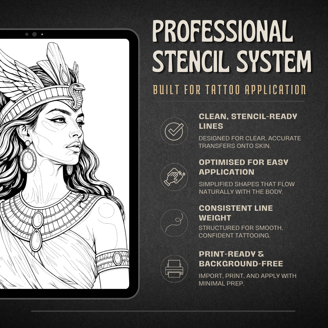 Egyptian Queens Procreate Brush Set | 40 Tattoo Designs + Stencils