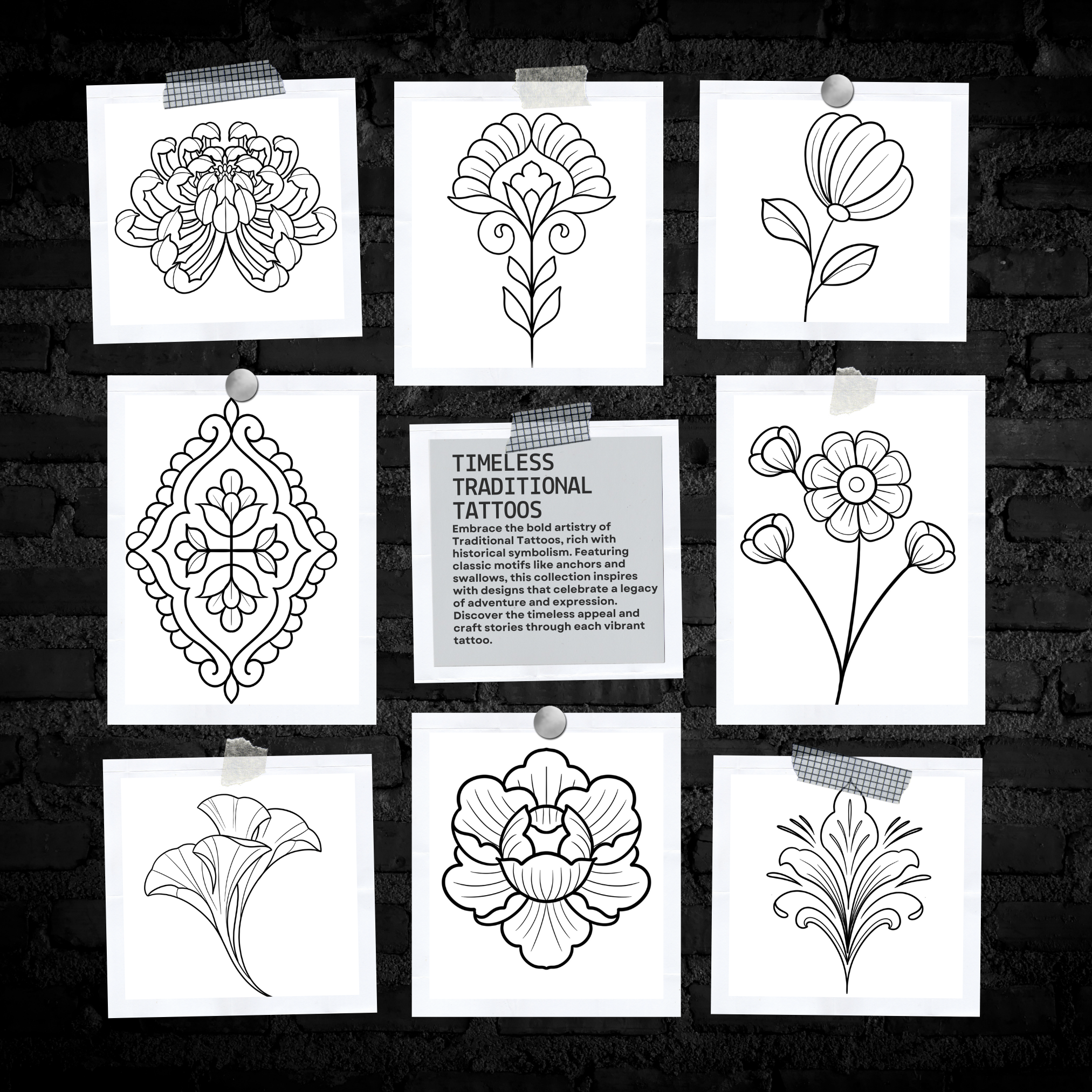 Ornamental Floral Flash Stamp Set – 80 Procreate & Sketchbook Stamps for Tattoo Artists 🌸✨