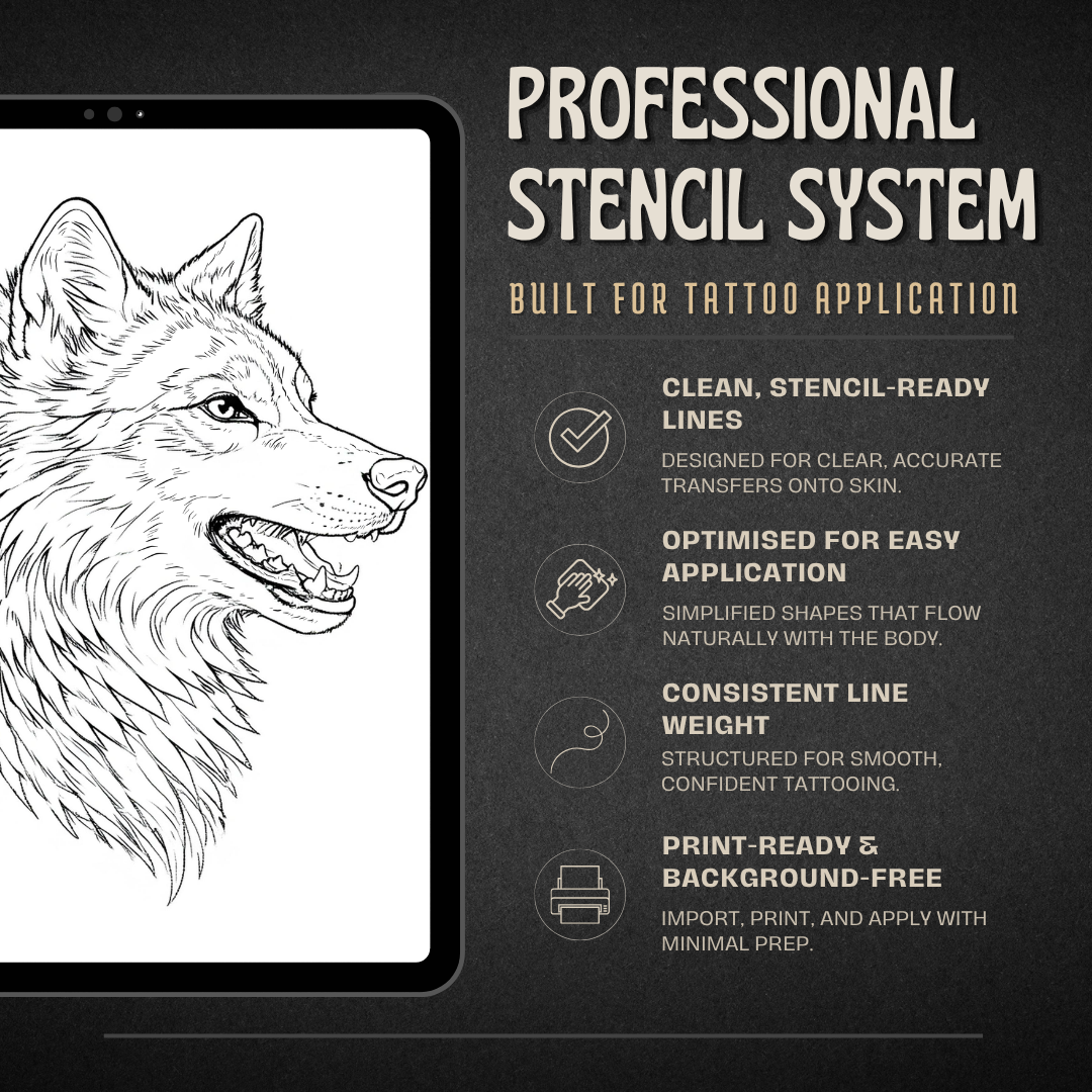 Wolves Procreate tattoo brush stamp set — design 6