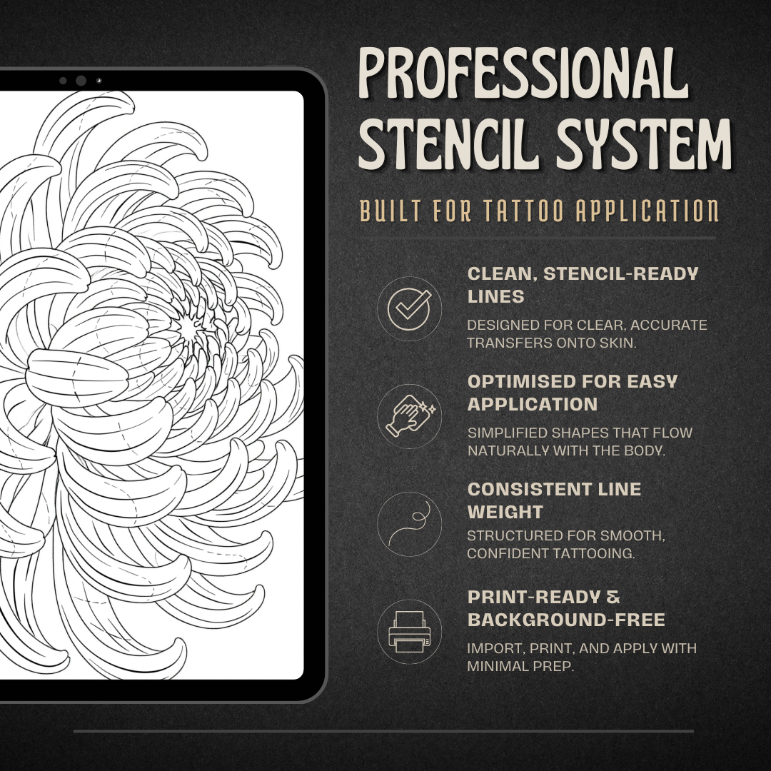Chrysanthemum Procreate tattoo brush stamp set — design 6