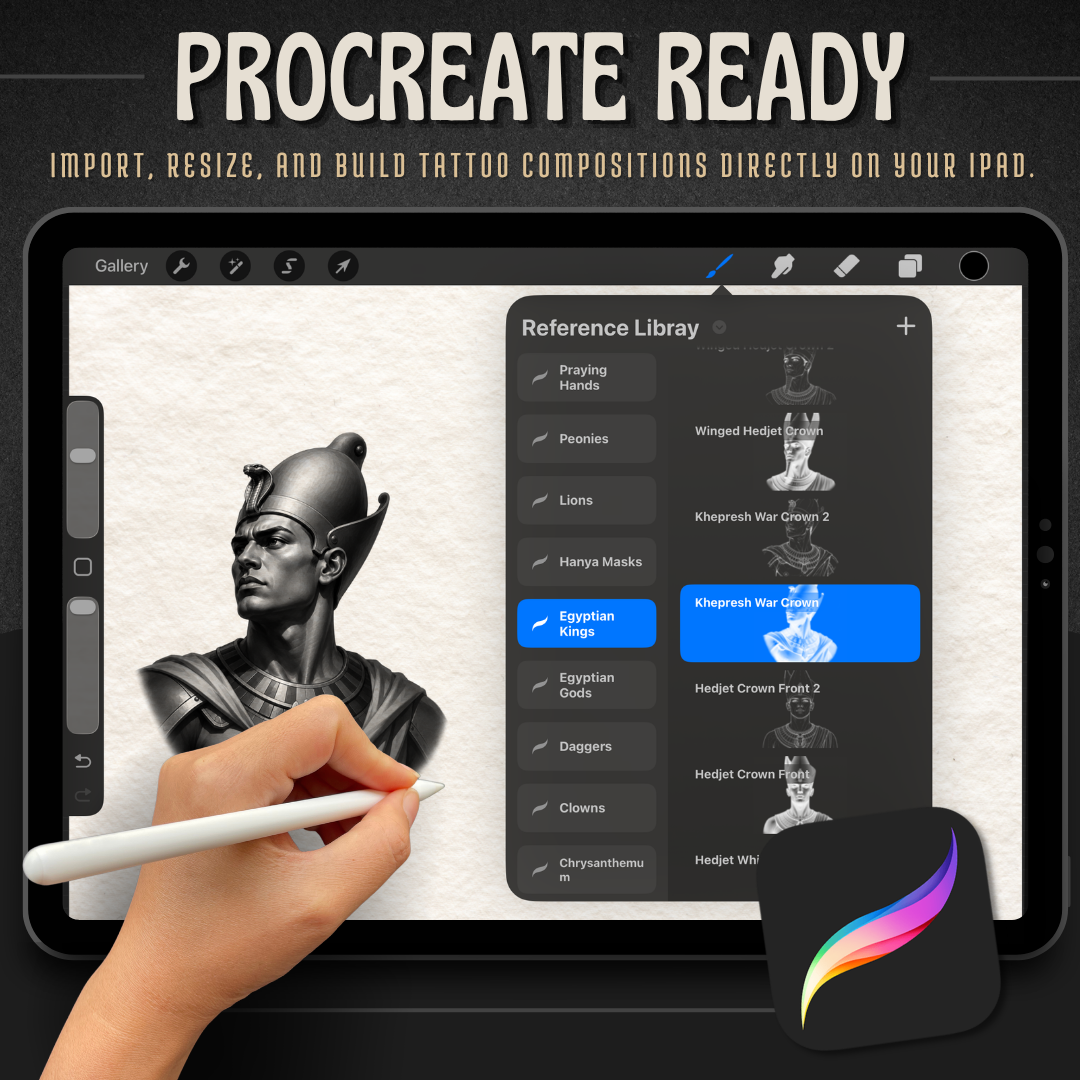 Egyptian Kings Procreate tattoo brush stamp set — design 7