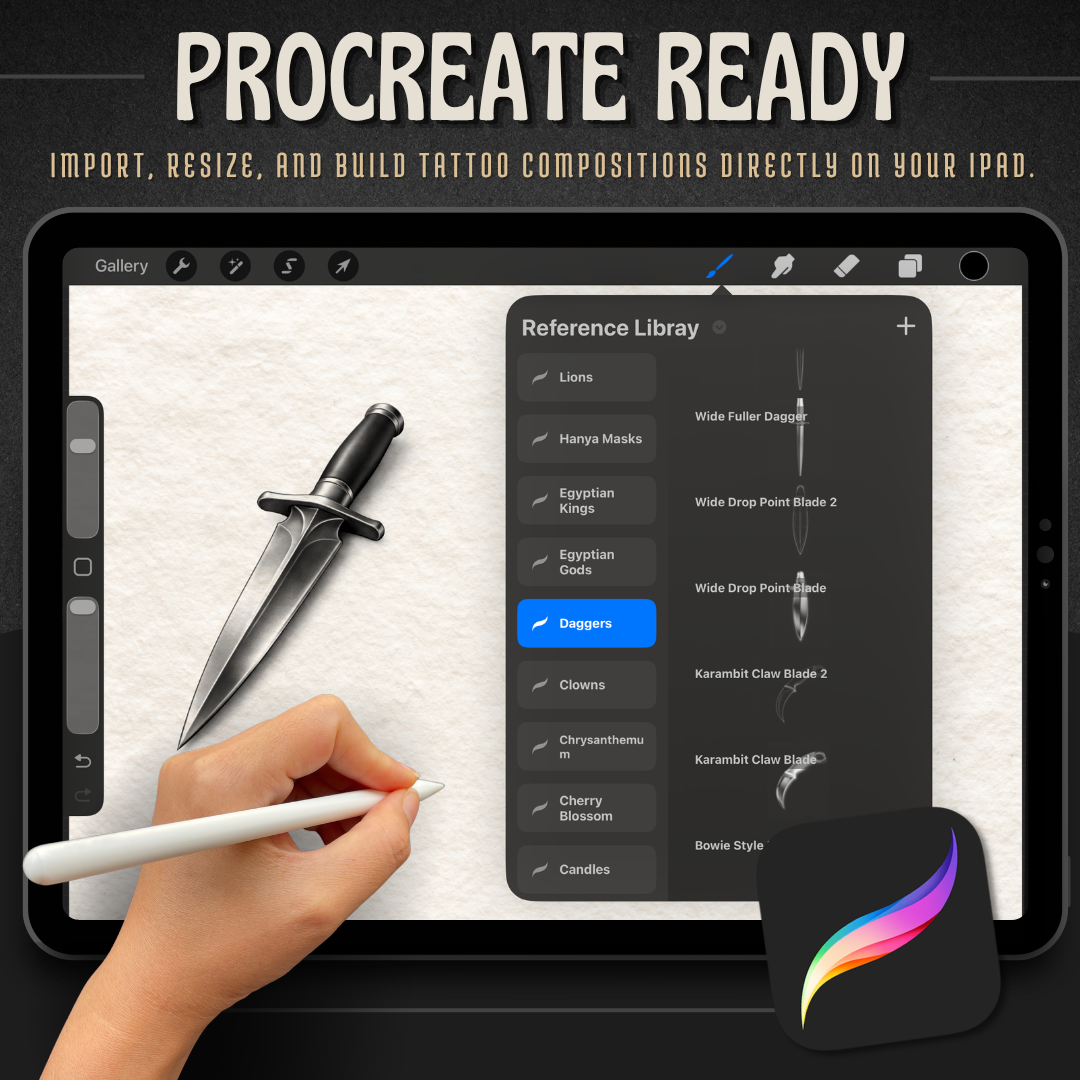 Daggers Procreate tattoo brush stamp set — design 7
