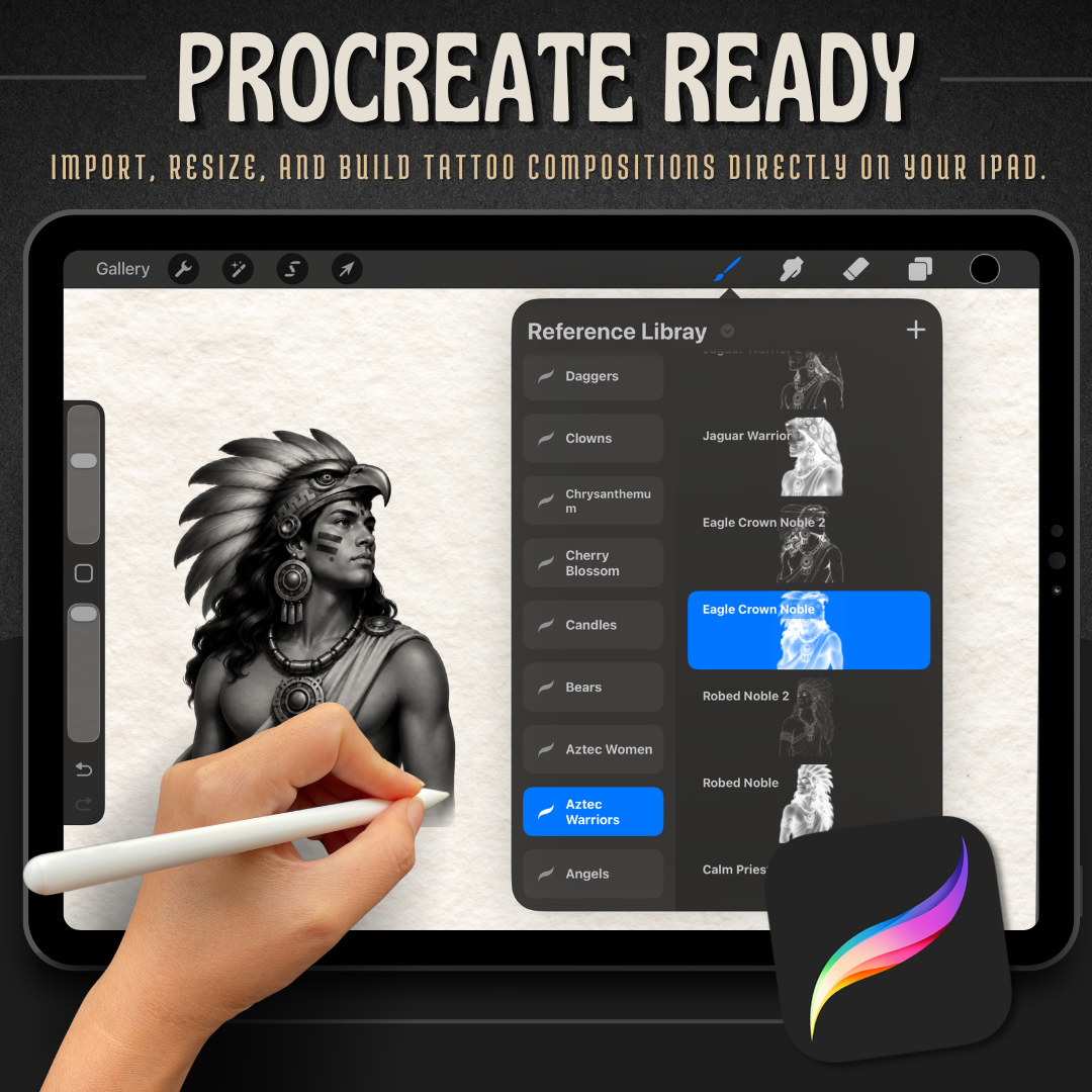 Aztec Warriors Procreate tattoo brush stamp set — design 7