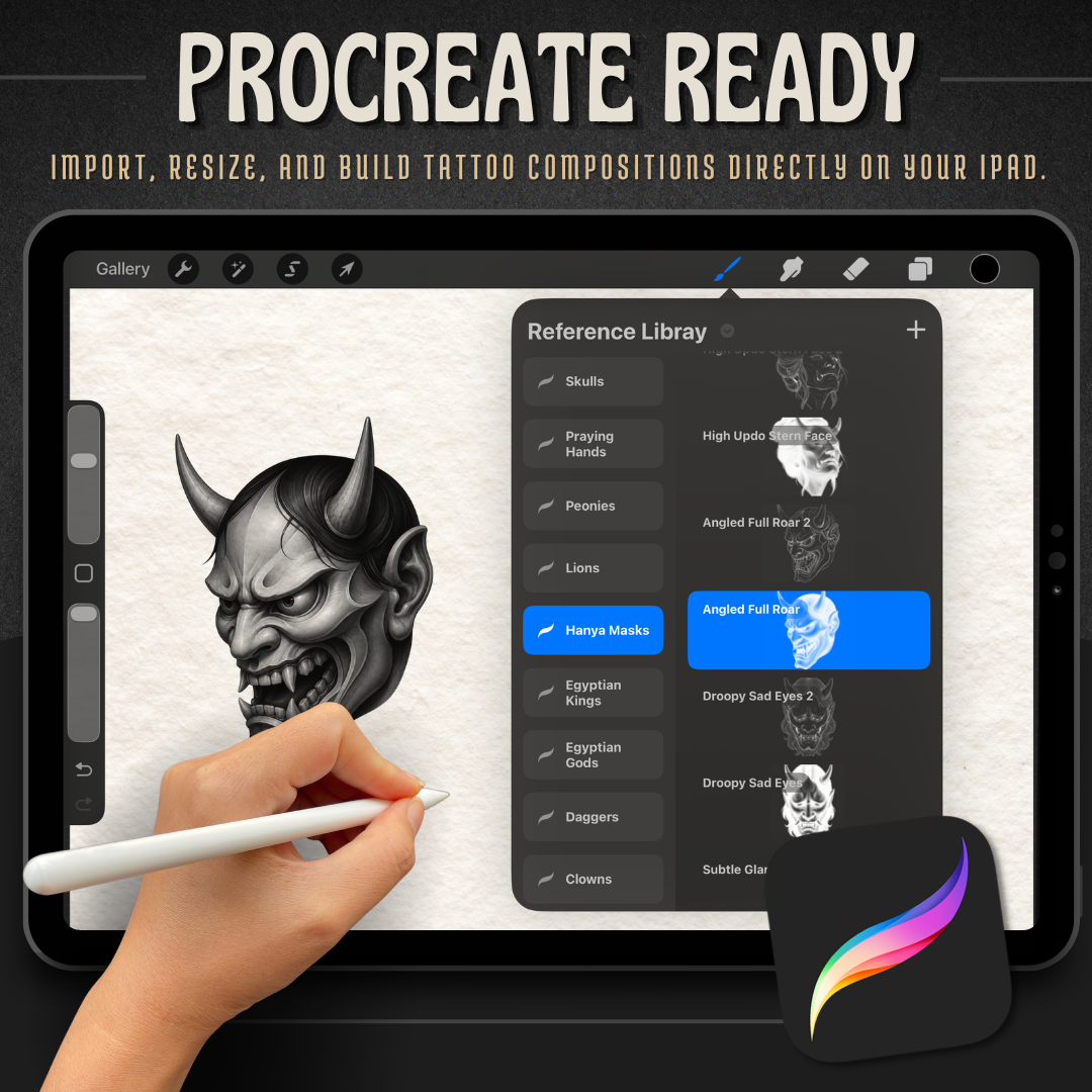 Hanya Masks Procreate tattoo brush stamp set — design 7